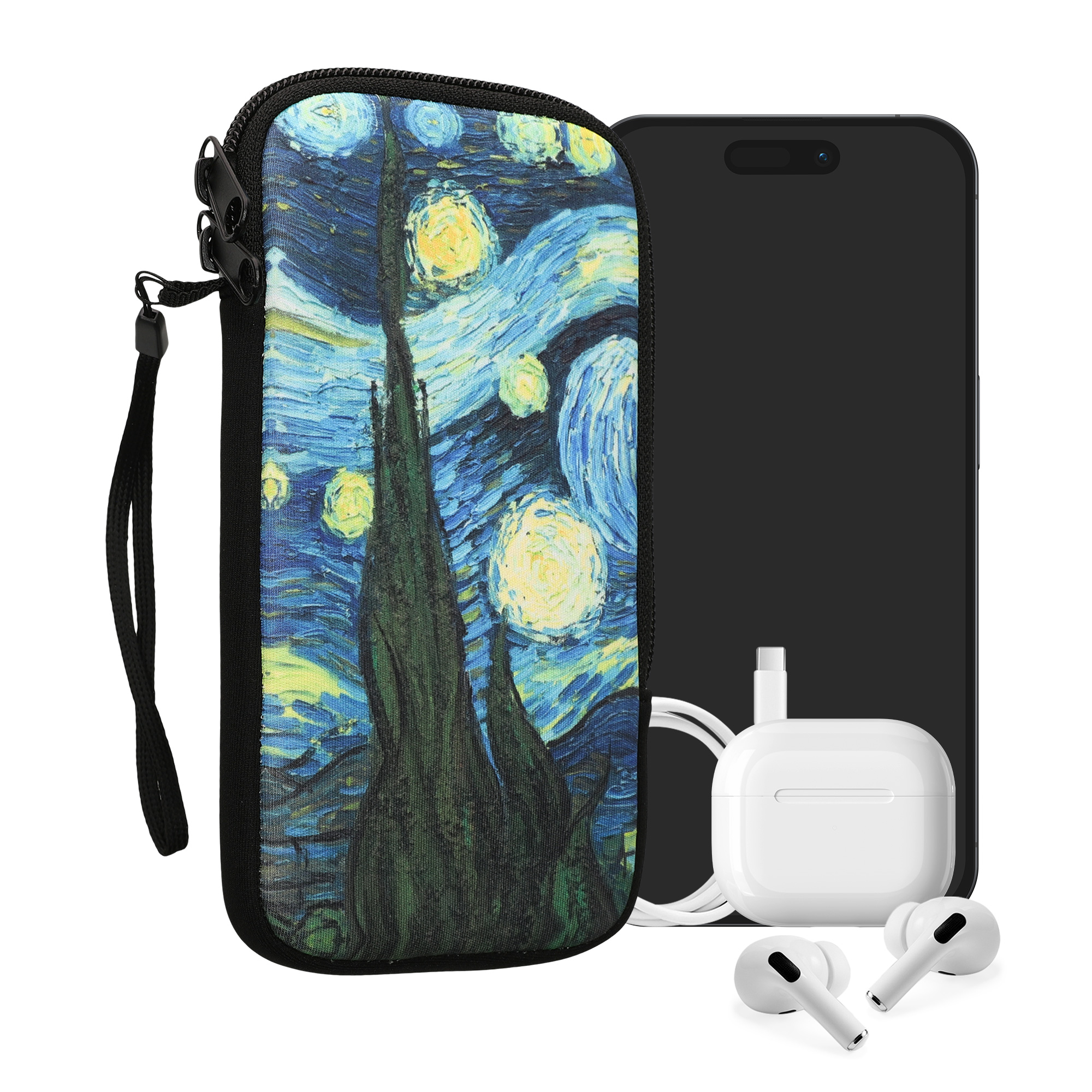 Univerzální pouzdro kwmobile na mobil XXL - 7" - motiv Starry Night - modrá / žlutá