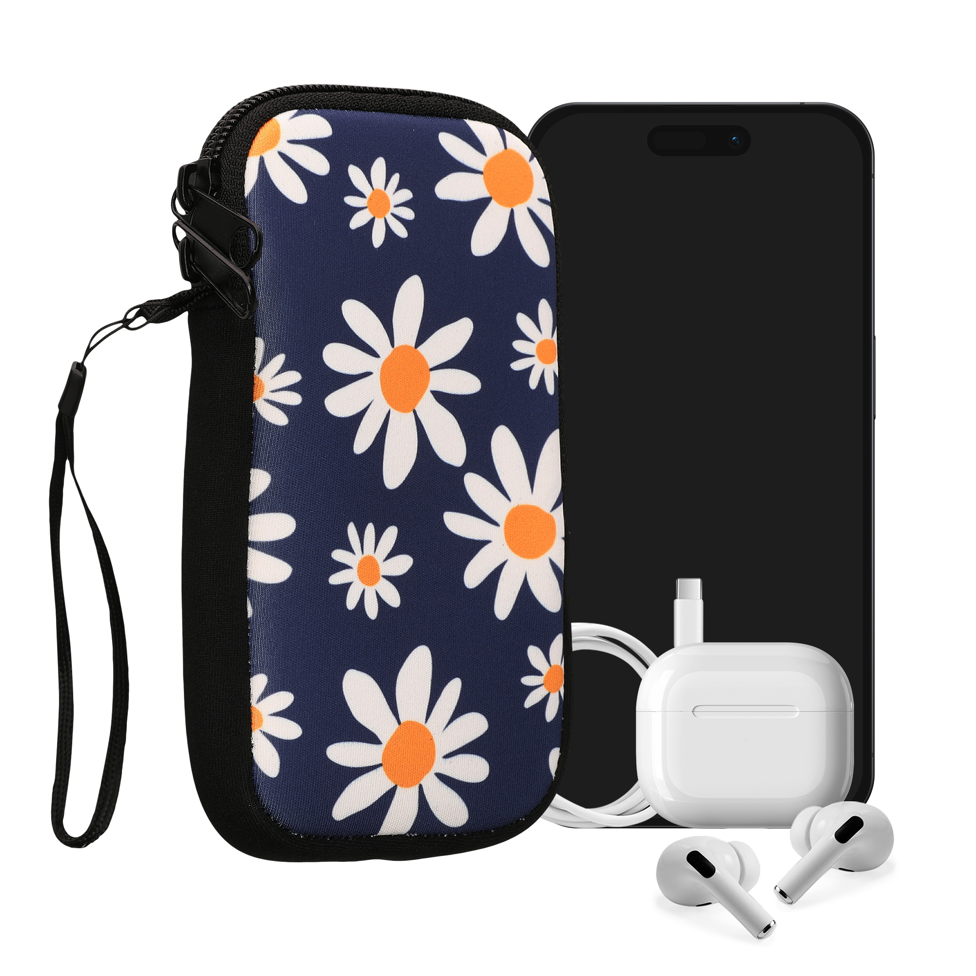 Univerzální pouzdro na mobil kwmobile pro Smartphone Size M, motiv Summer Daisy modrá / bílá / žlutá
