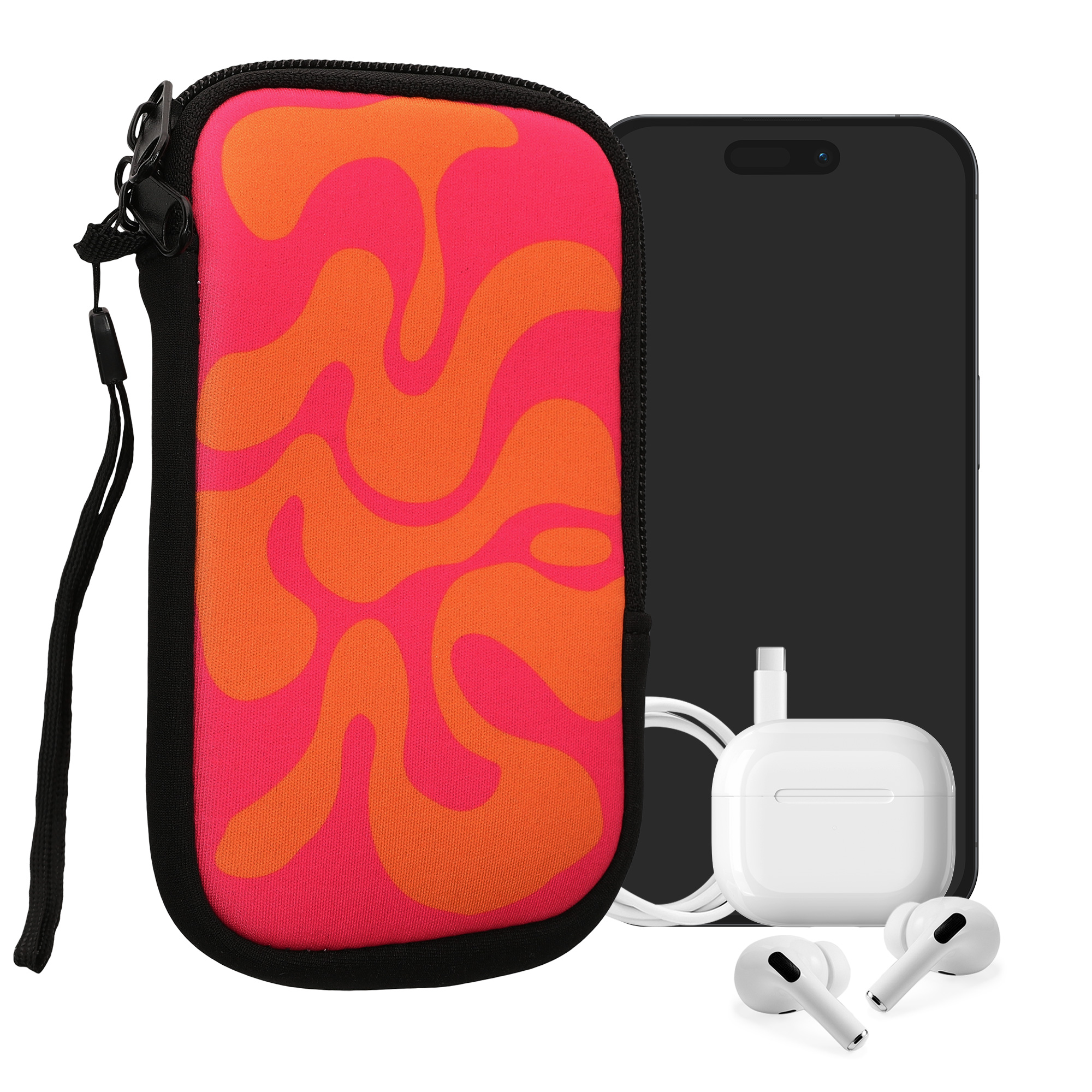 kwmobile univerzální pouzdro na mobil L 6.5", neopren, Abstract Wave tmavě růžová / oranžová