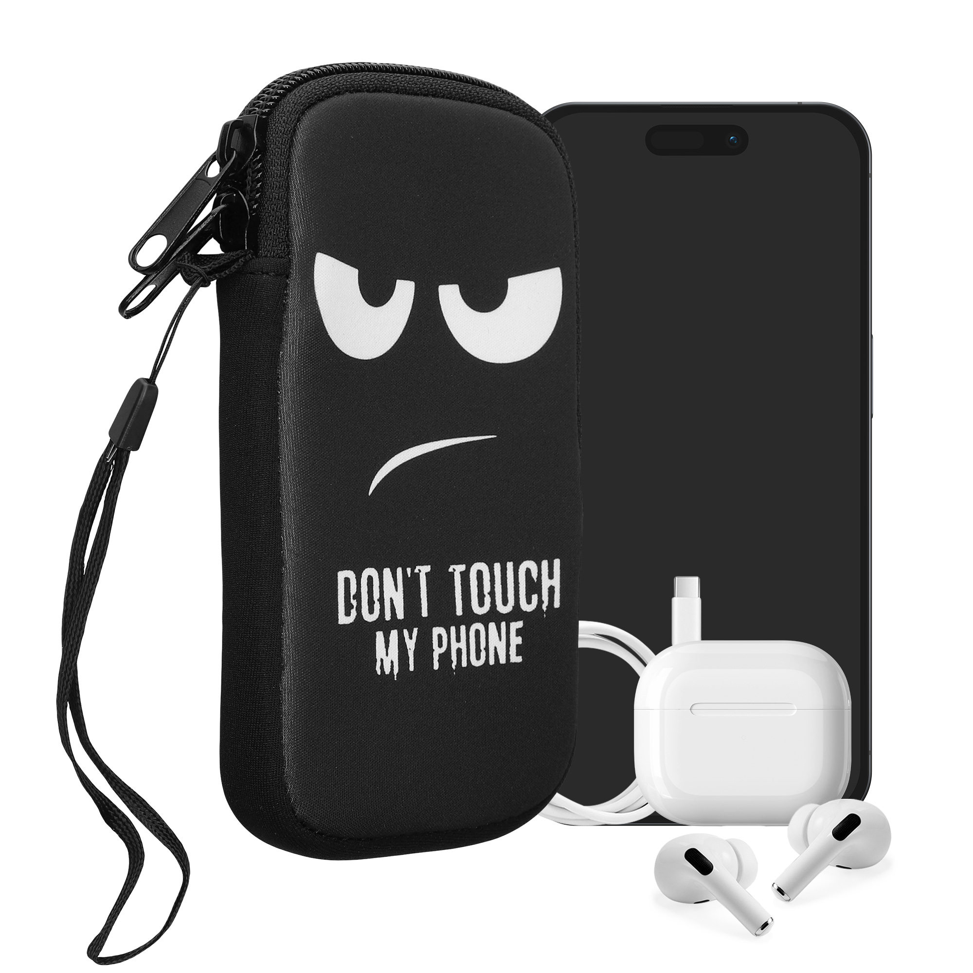 Univerzální pouzdro na mobil Smartphone Size S kwmobile - don't touch my phone white / černá