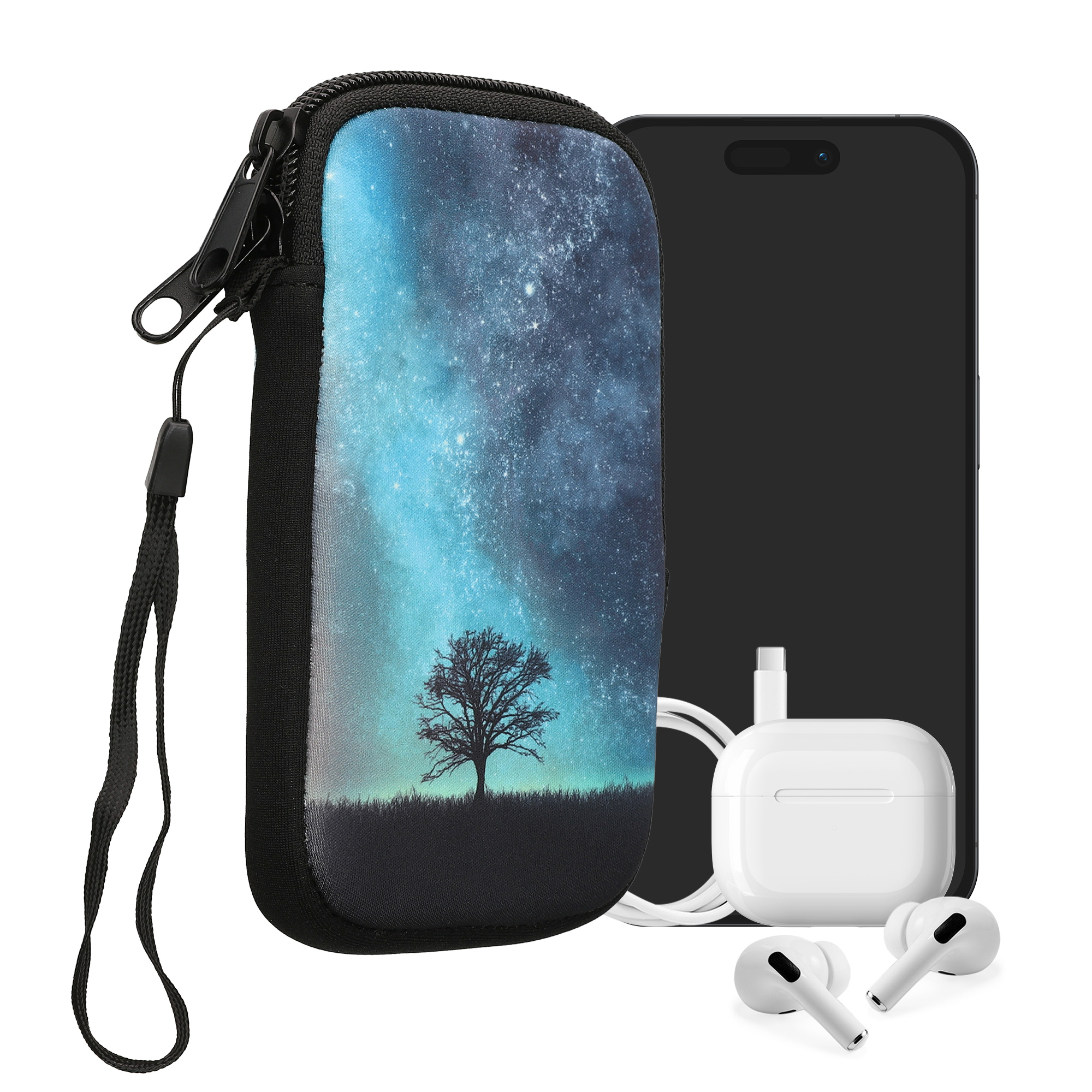 Univerzální pouzdro na mobil Smartphone Size S kwmobile - cosmic nature blue / šedá / černá