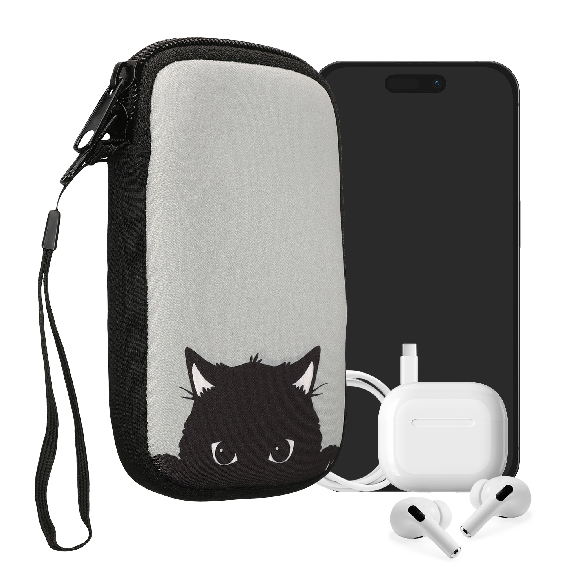 Univerzální pouzdro na mobil Smartphone Size S kwmobile - curious cat grey / černá