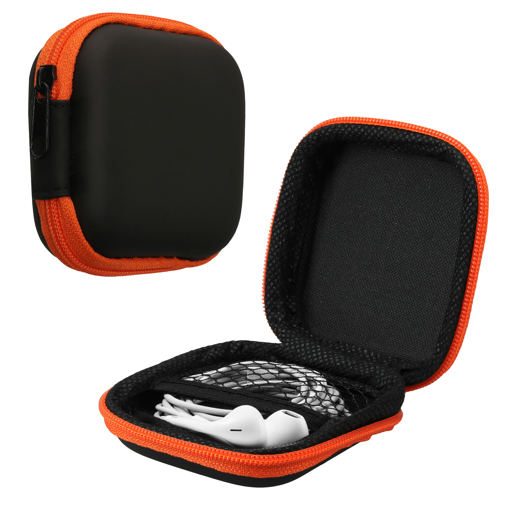 Earphone Pouzdro pro Earbuds kwmobile se zipem - oranžová / černá