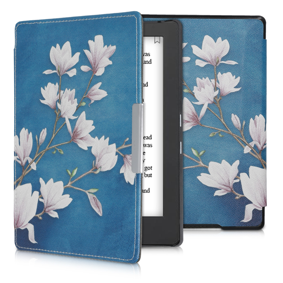 Obal pro Kobo Aura H2O Edition 1 kwmobile - motiv magnólie s taupe / bílá / modrošedá