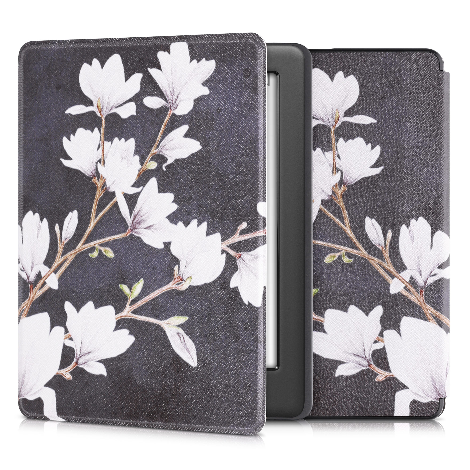 Pouzdro na čtečku kwmobile pro Kobo Glo HD / Touch 2.0 - Magnolias Taupe / bílá / tmavě šedá