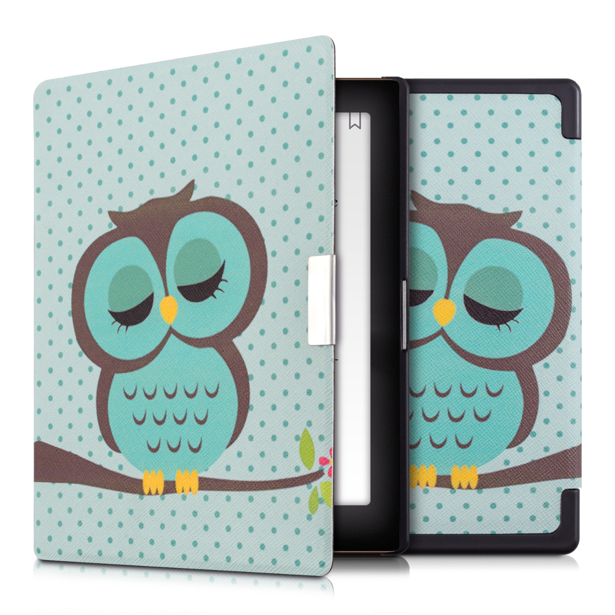 Obal pro Kobo Aura Edition 1 kwmobile - motiv spící sova s turkysová / hnědá / mátová