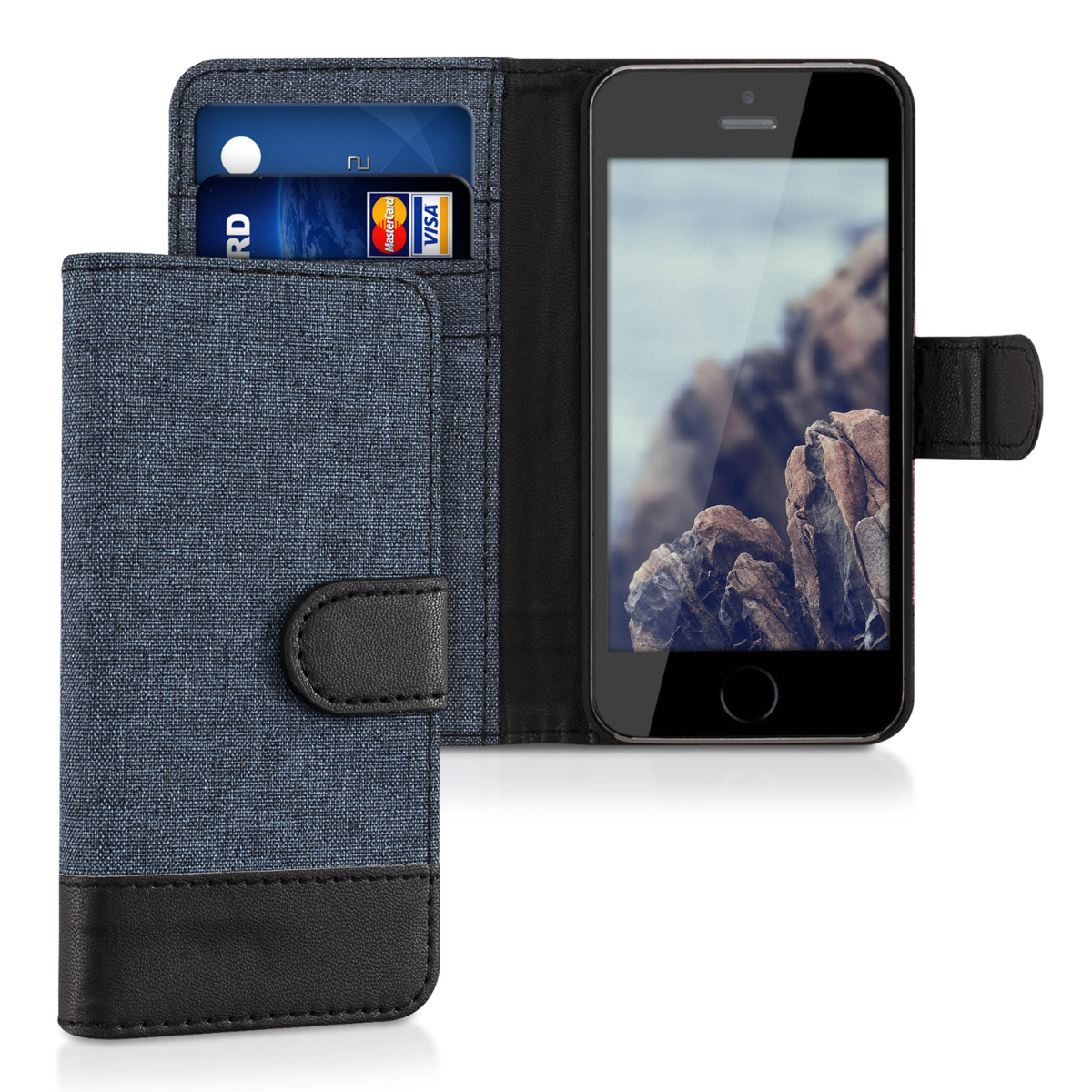 Flipové pouzdro kwmobile pro iPhone SE (1. generace 2016) / iPhone 5 / iPhone 5S - tmavě modrá