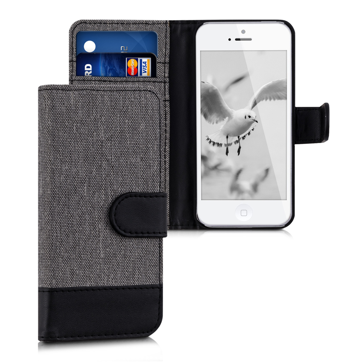 Flipové pouzdro kwmobile pro iPhone SE (1. generace 2016) / iPhone 5 / iPhone 5S - šedá / černá