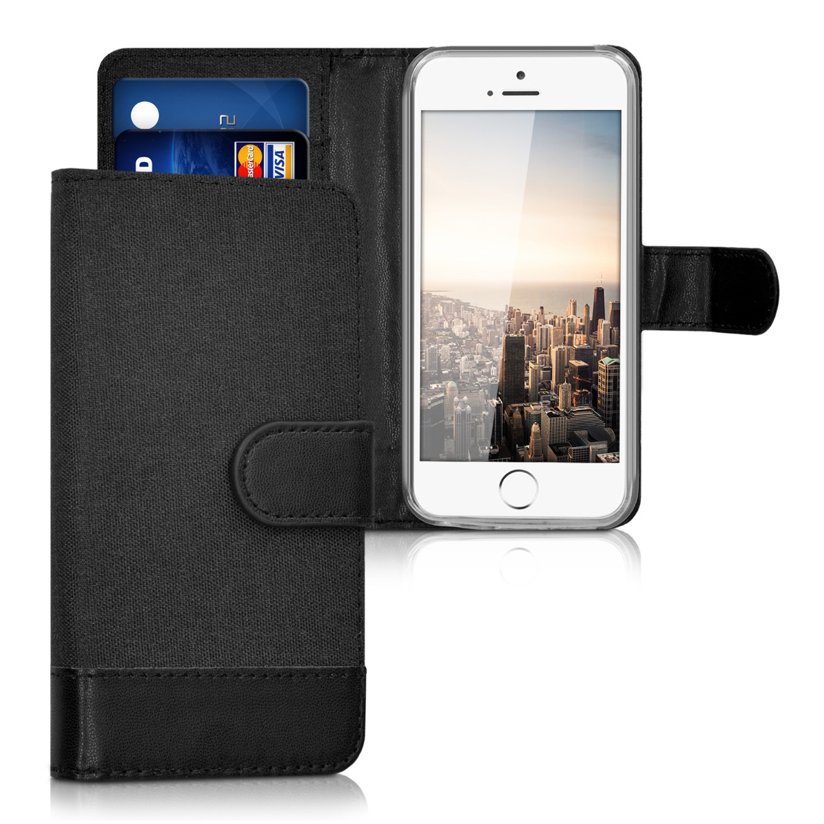 Flipové pouzdro kwmobile pro iPhone SE (1. generace 2016) / iPhone 5 / iPhone 5S - antracitová / černá