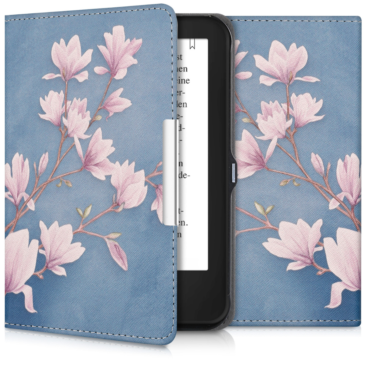 Pouzdro na čtečku Tolino Shine 2 HD kwmobile - magnolias / taupe / bílá / blue grey
