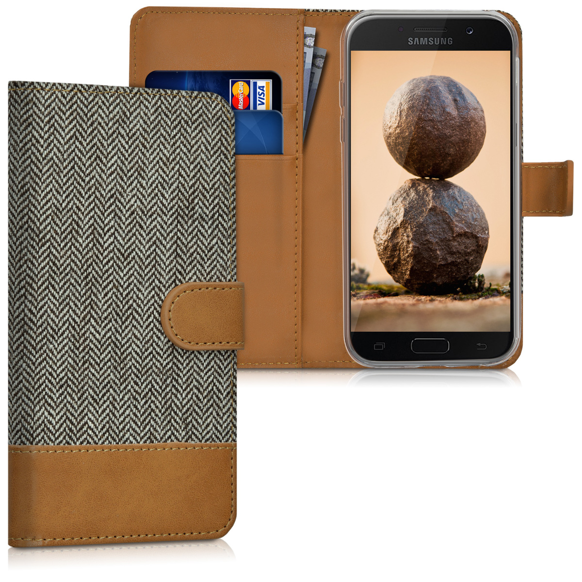 Flip pouzdro peněženka Samsung Galaxy A5 (2017) kwmobile textil ekokůže Tmavě šedá / hnědá