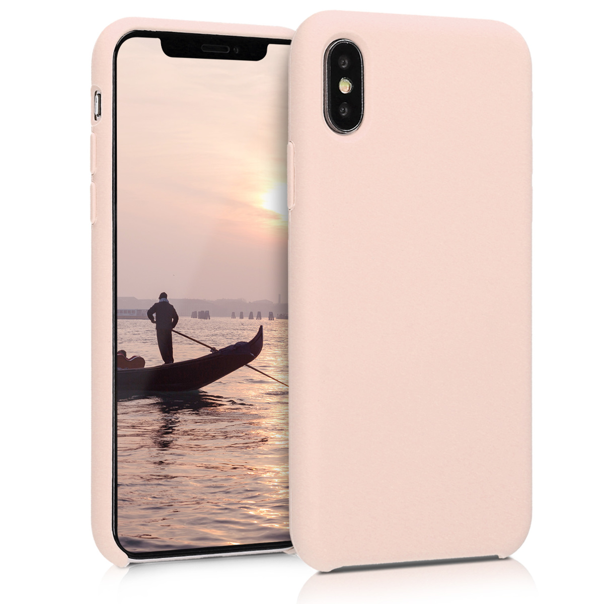 kwmobile měkký ochranný silikonový kryt pro Apple iPhone X, nárazuvzdorný, kompatibilní s bezdrátovým nabíjením, pudrově růžová