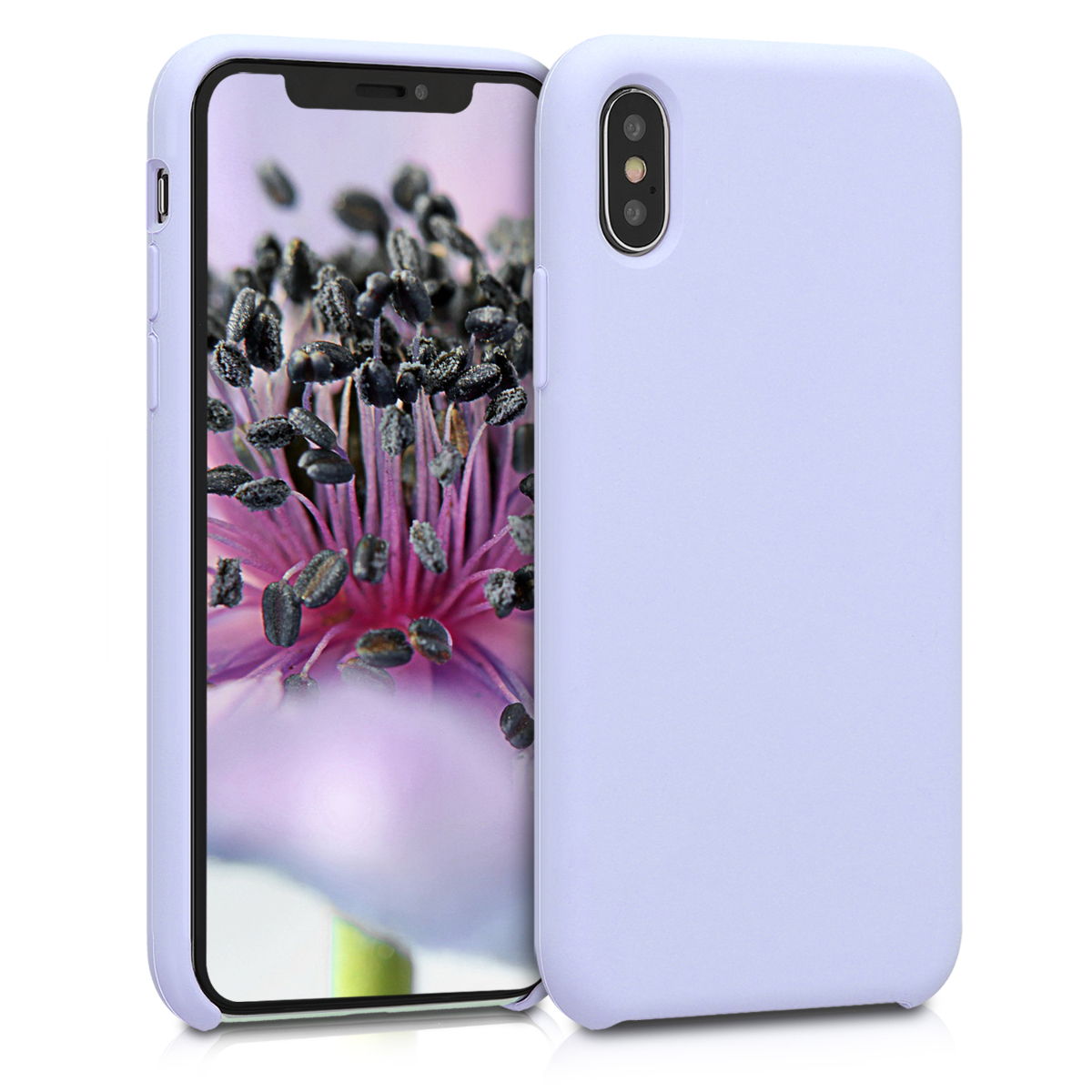 kwmobile měkký ochranný silikonový kryt pro Apple iPhone X, nárazuvzdorný, kompatibilní s bezdrátovým nabíjením, Light levandulová