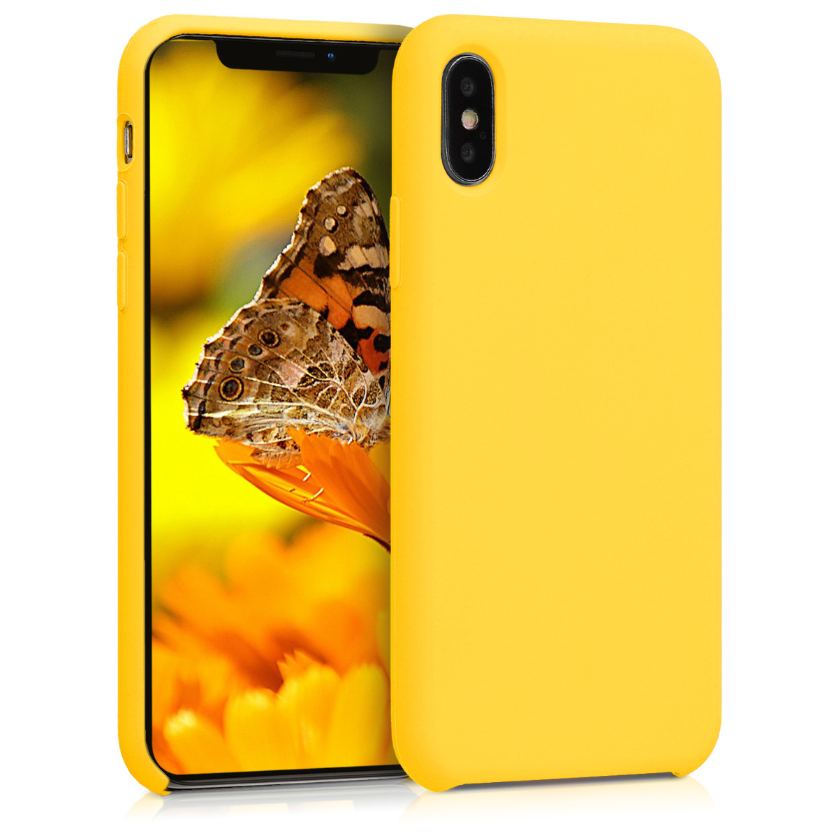kwmobile měkký ochranný silikonový kryt pro Apple iPhone X, nárazuvzdorný, kompatibilní s bezdrátovým nabíjením, zářivě žlutá