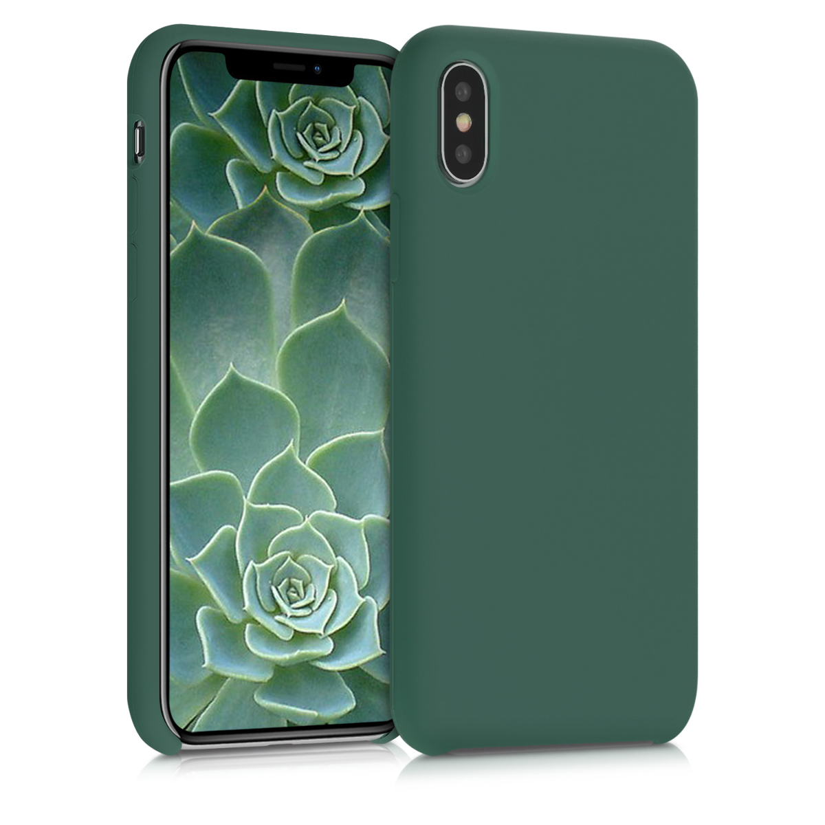 kwmobile měkký ochranný silikonový kryt pro Apple iPhone X, nárazuvzdorný, kompatibilní s bezdrátovým nabíjením, lesní zelená