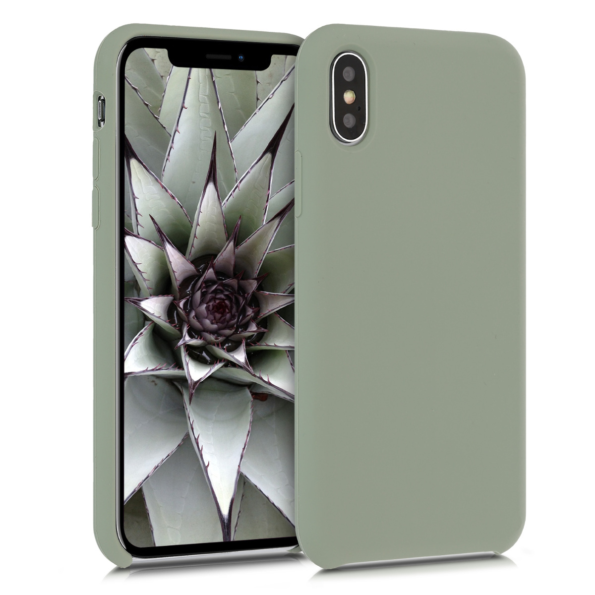 kwmobile měkký ochranný silikonový kryt pro Apple iPhone X, nárazuvzdorný, kompatibilní s bezdrátovým nabíjením, šedozelená