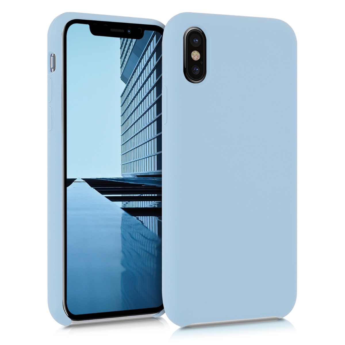 kwmobile měkký ochranný silikonový kryt pro Apple iPhone X, nárazuvzdorný, kompatibilní s bezdrátovým nabíjením, Pastel modrá