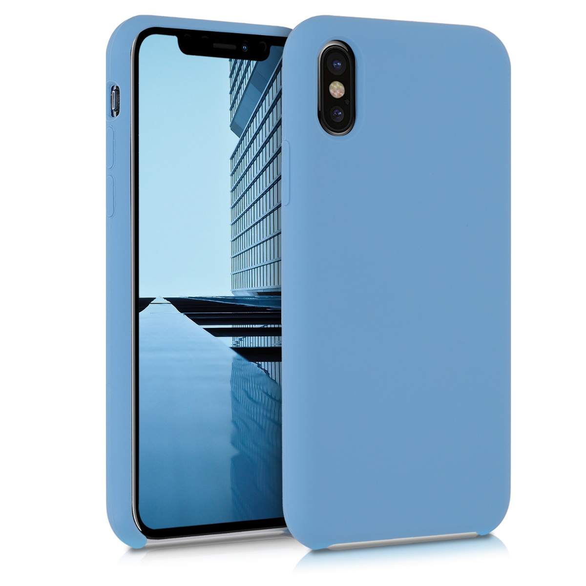 kwmobile měkký ochranný silikonový kryt pro Apple iPhone X, nárazuvzdorný, kompatibilní s bezdrátovým nabíjením, Vintage modrá