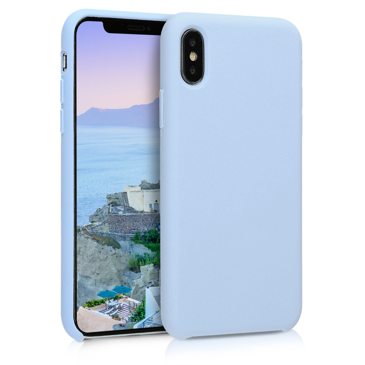 kwmobile měkký ochranný silikonový kryt pro Apple iPhone X, nárazuvzdorný, kompatibilní s bezdrátovým nabíjením, matně světle modrá