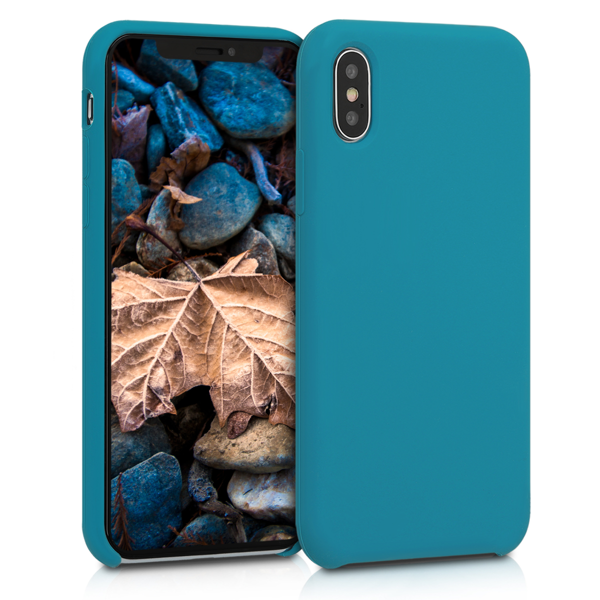 kwmobile měkký ochranný silikonový kryt pro Apple iPhone X, nárazuvzdorný, kompatibilní s bezdrátovým nabíjením, matně petrolejová