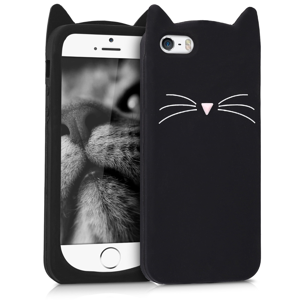 Silikonový kryt kwmobile pro Apple iPhone SE (1.Gen 2016) / iPhone 5 / iPhone 5S - kočka, černá, bílá
