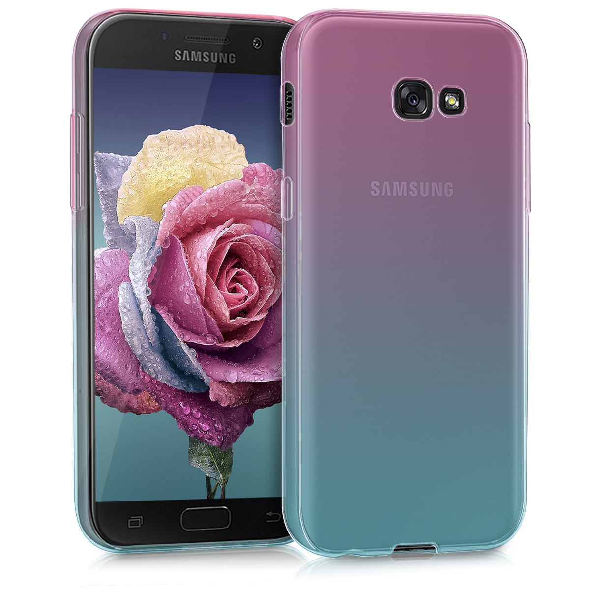 Průhledný gradient kryt na mobil Samsung Galaxy A5 (2017) kwmobile bicolor Bicolor - tmavě růžová / modrá / transparentní