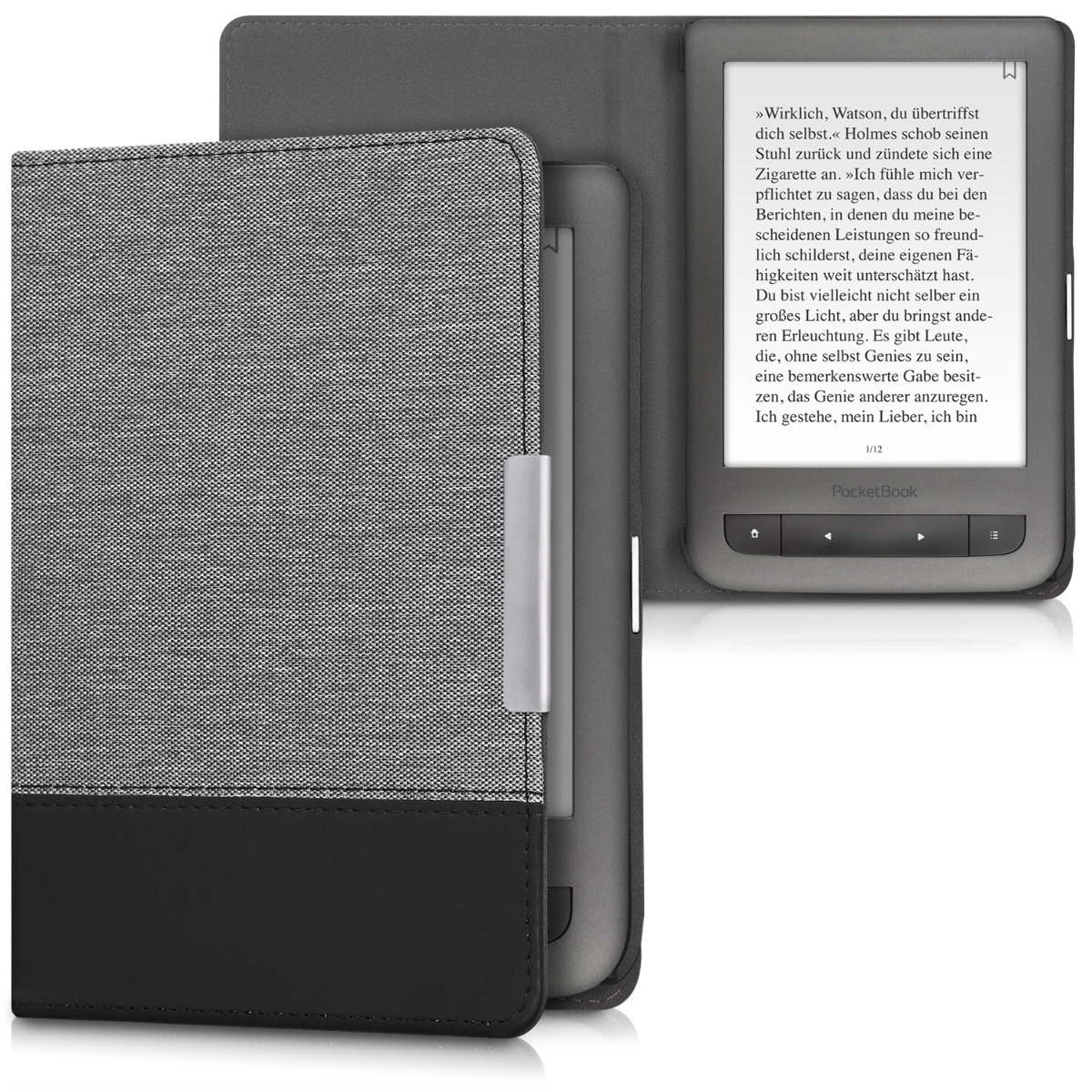 Pouzdro na čtečku Pocketbook Touch Lux 3/Basic Lux/Basic Touch 2 kwmobile - šedá/černá