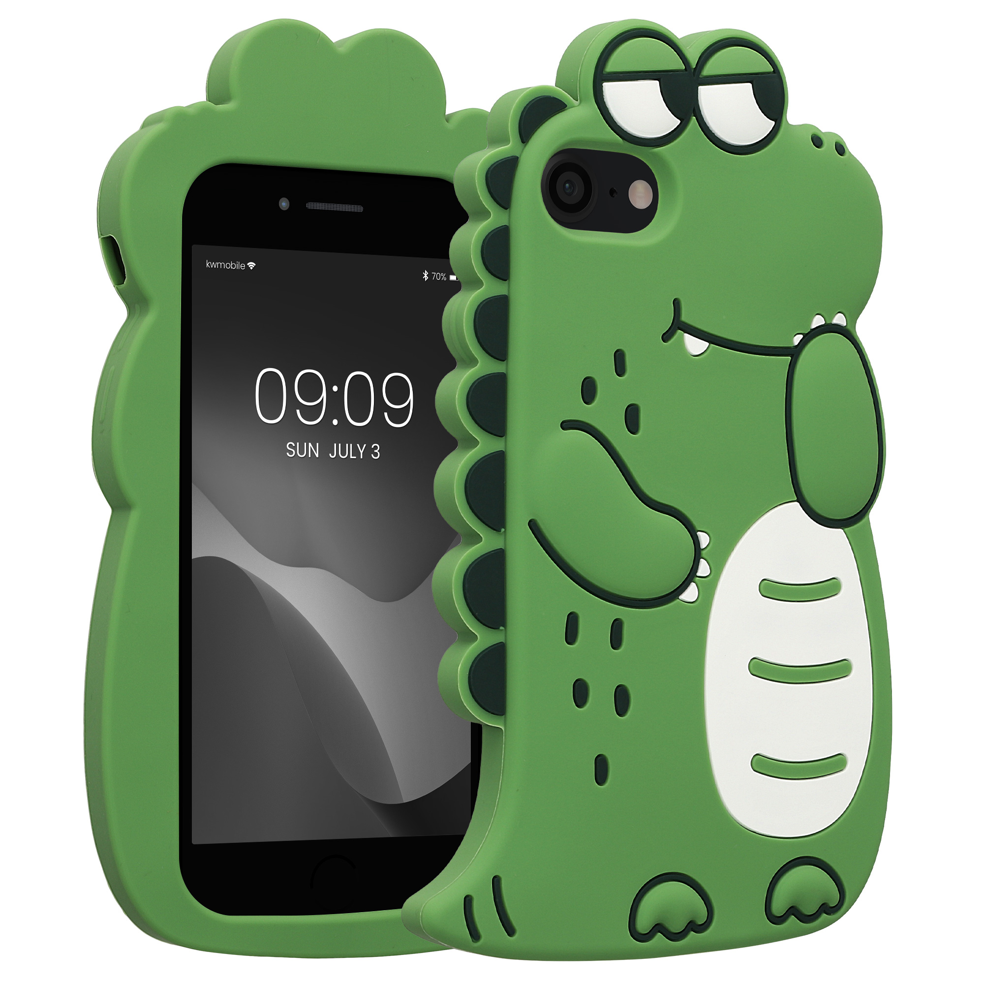 Silikonový kryt s motivem kwmobile pro iPhone SE 2022/2020/8/7 - černá / bílá / zelená