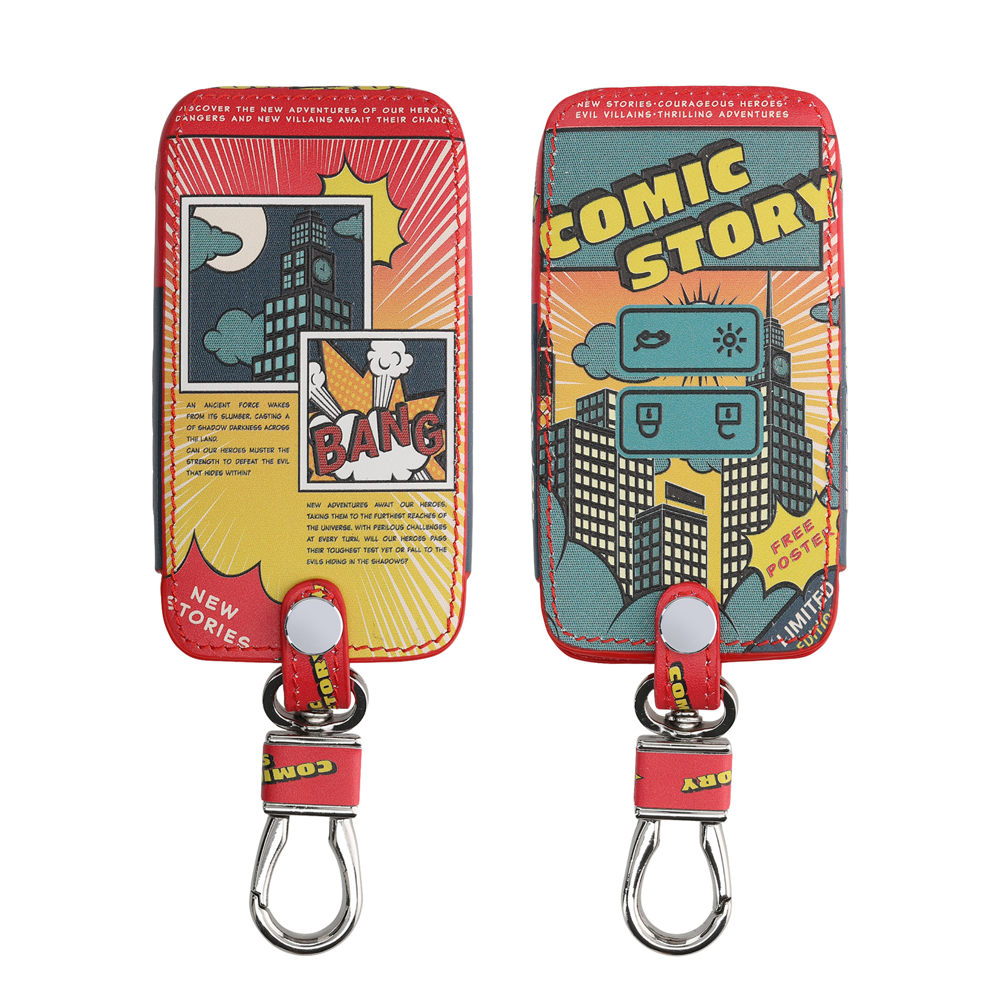 kwmobile pouzdro na klíč Renault 4 - Comic Story červená / modrá / žlutá