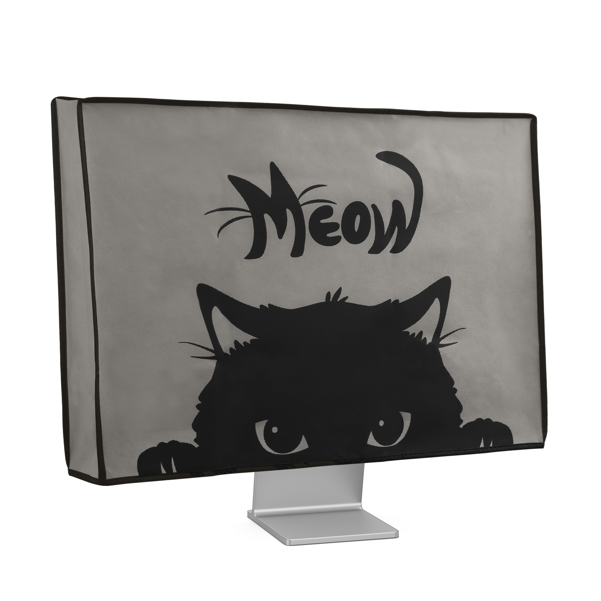 Kryt na monitor počítače pro 27-28" monitor kwmobile - motiv kočka meow šedá / černá
