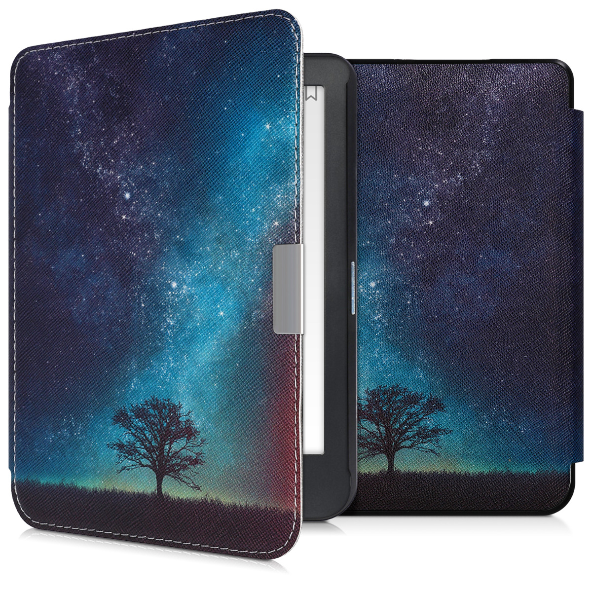 Flip pouzdro na čtečku s magnetem Kobo Clara HD Cosmic Nature modro-šedo-černý se stojánkem