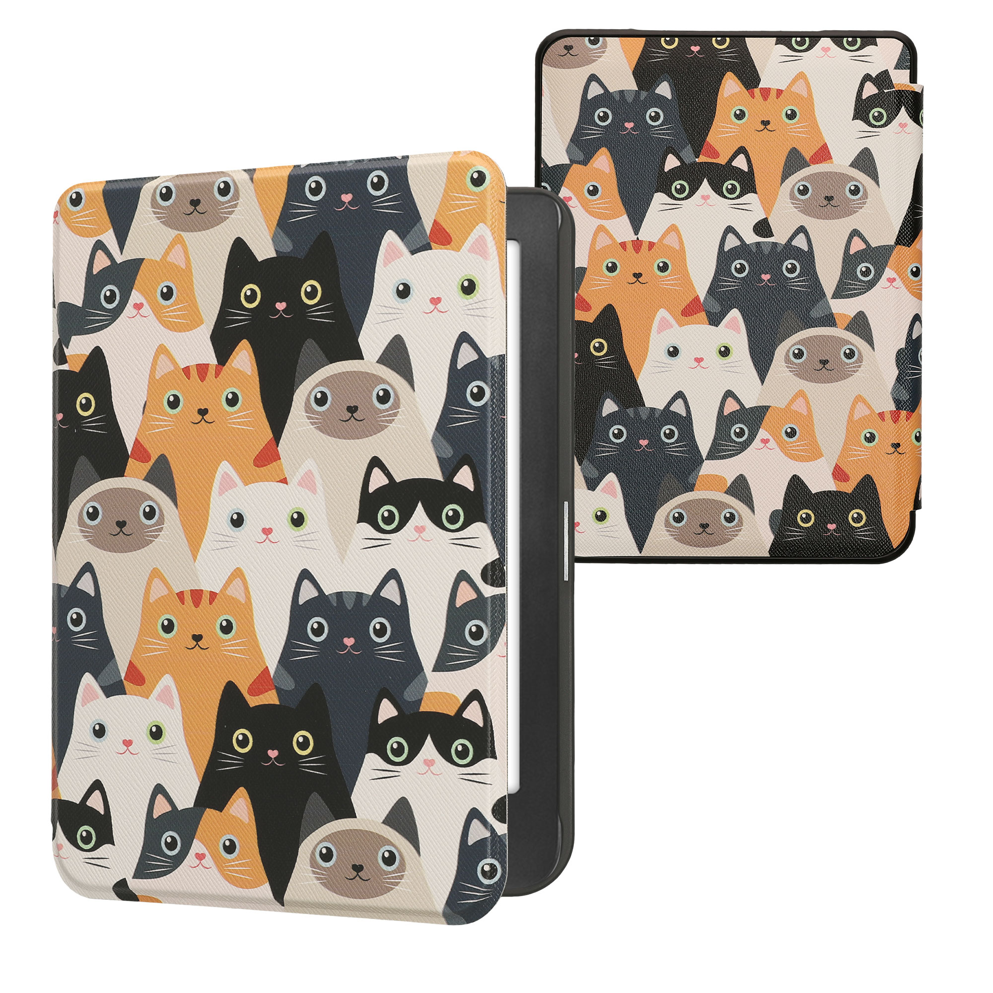 Flip pouzdro na čtečku s magnetem Kobo Clara HD Cats oranžovo-černo-bílé se stojánkem