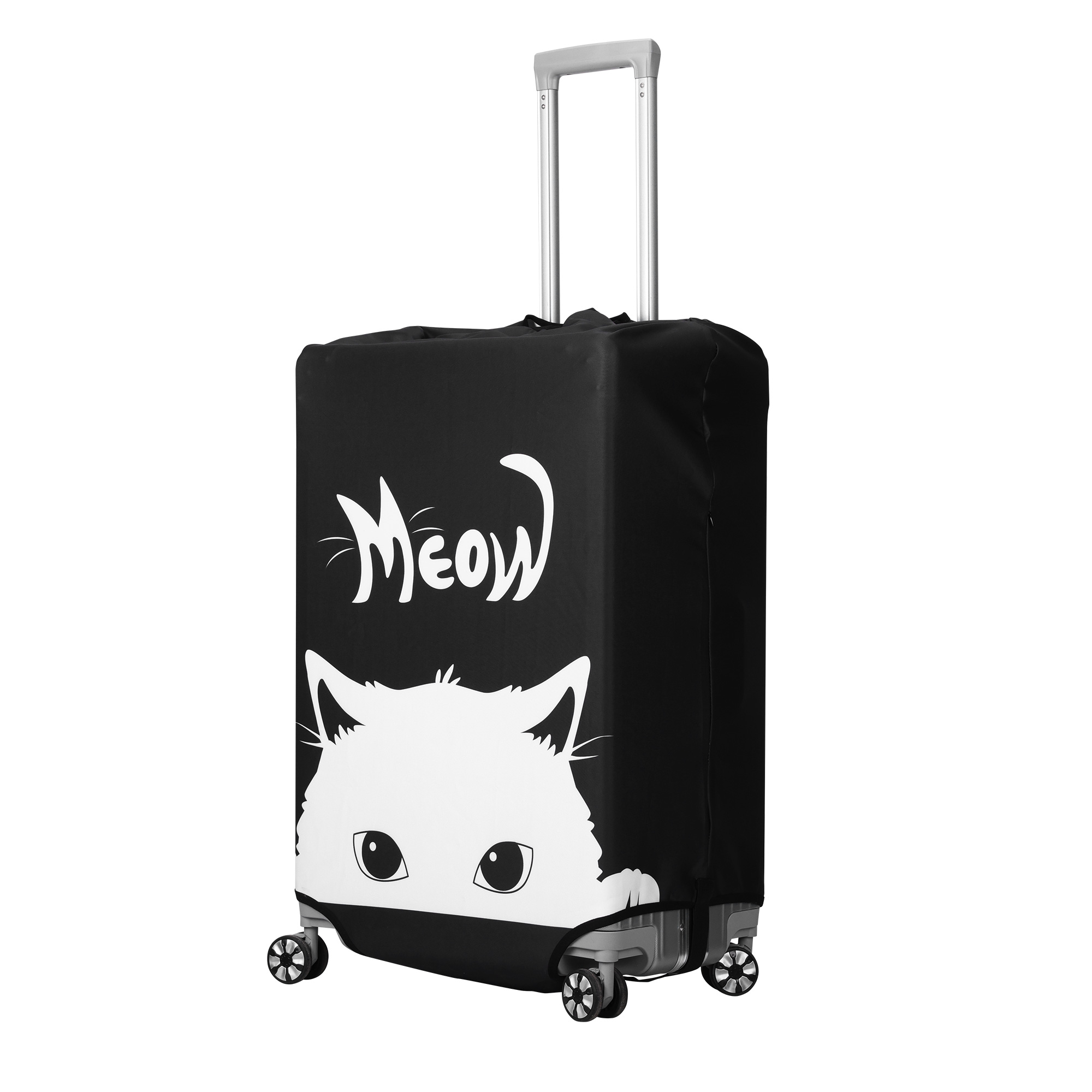 Obal na kufr kwmobile XL - Curious Cat černá / bílá