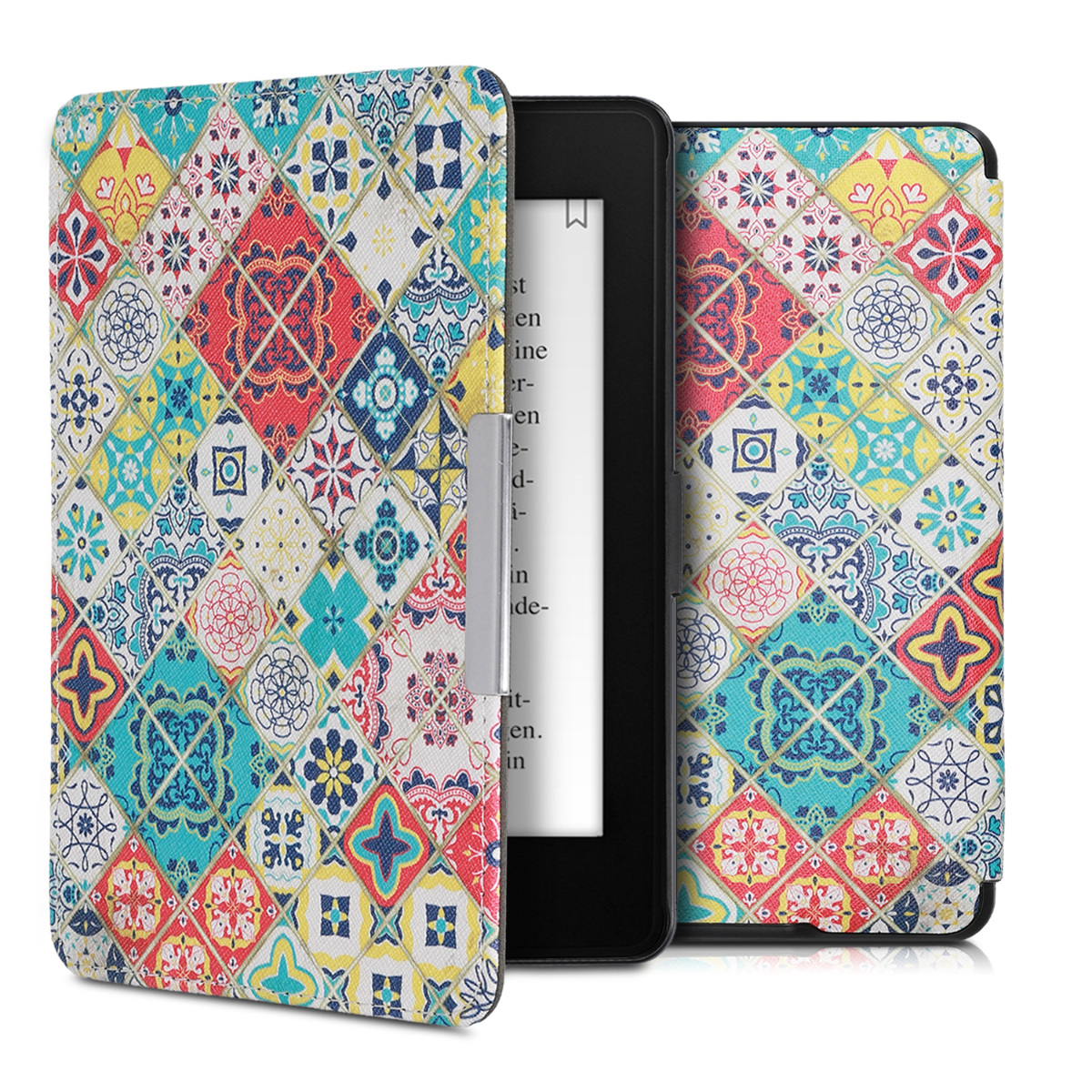 Pouzdro na čtečku kwmobile Kindle Paperwhite - Moroccan Vibes multicolor - modrá / červená / světle hnědá