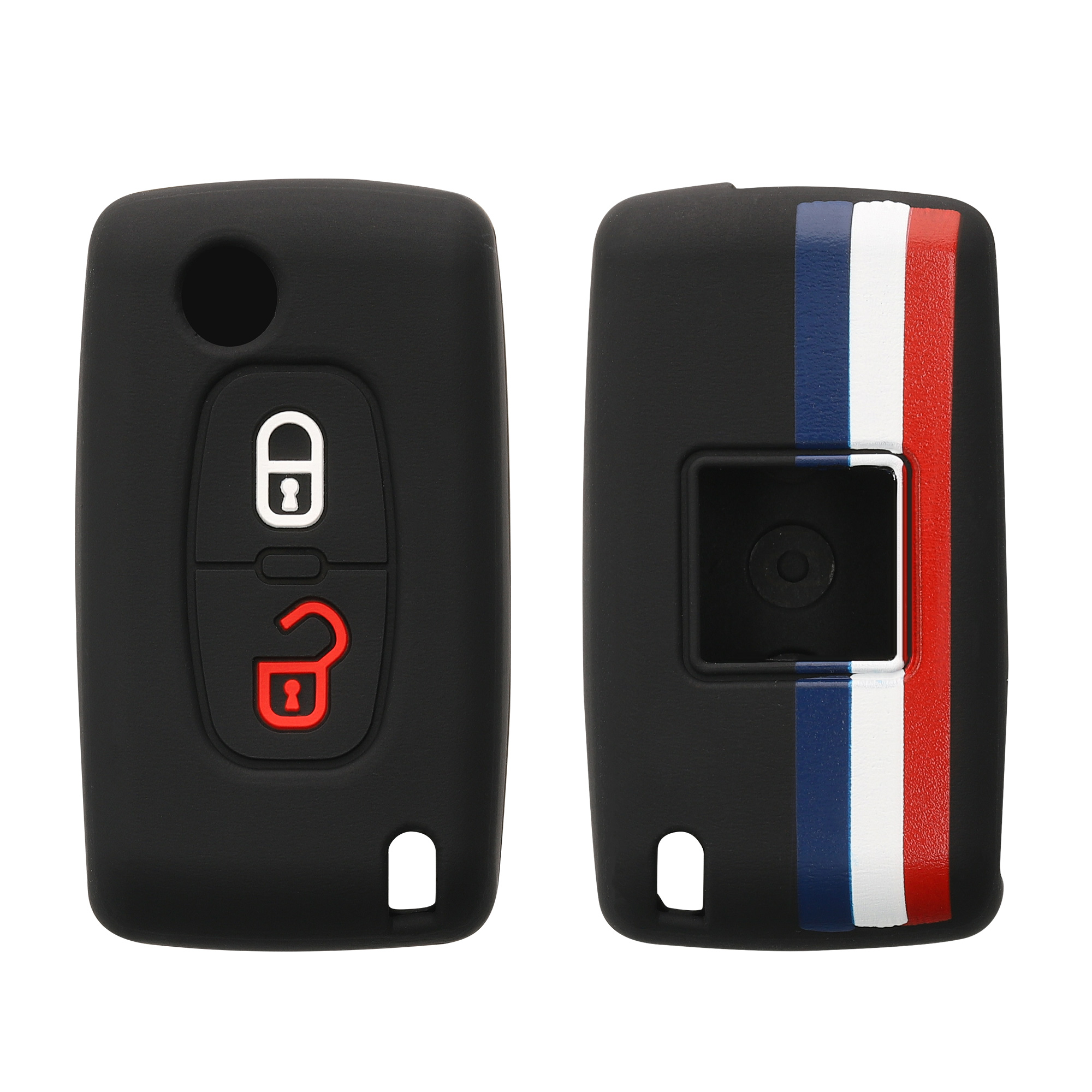 Pouzdro na klíč od auta Peugeot Citroen 2 Button Car Flip kwmobile - modrá / červená / bílá