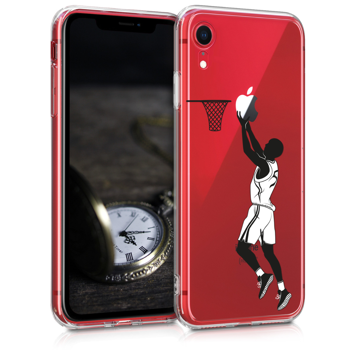 Čirý kryt na mobil kwmobile pro Apple iPhone XR - motiv basketbalista černá / bílá / čirá