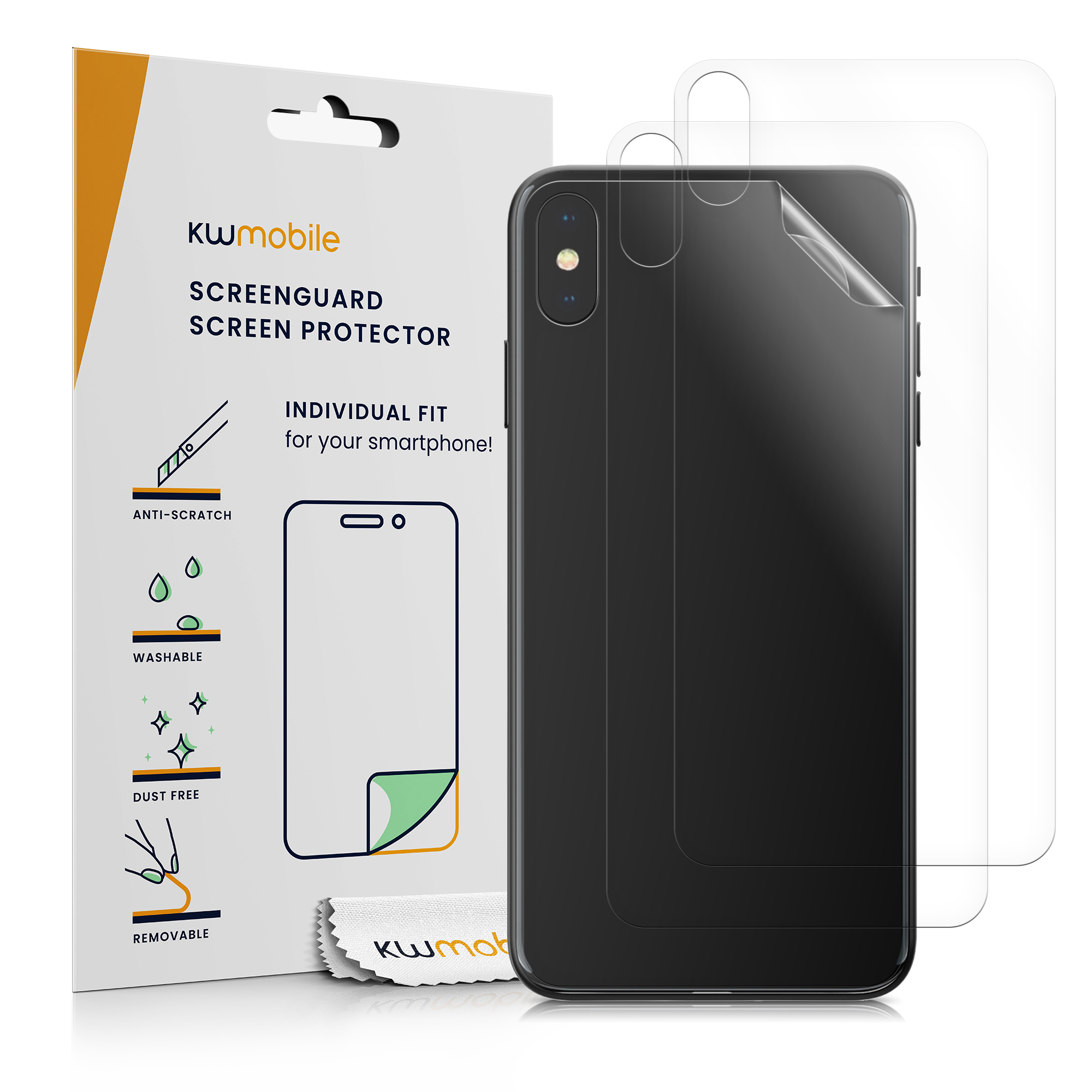 Silikonový kryt na mobil kwmobile pro Apple iPhone XS Max - Back Screen Protector Pack Transparent Protective Films