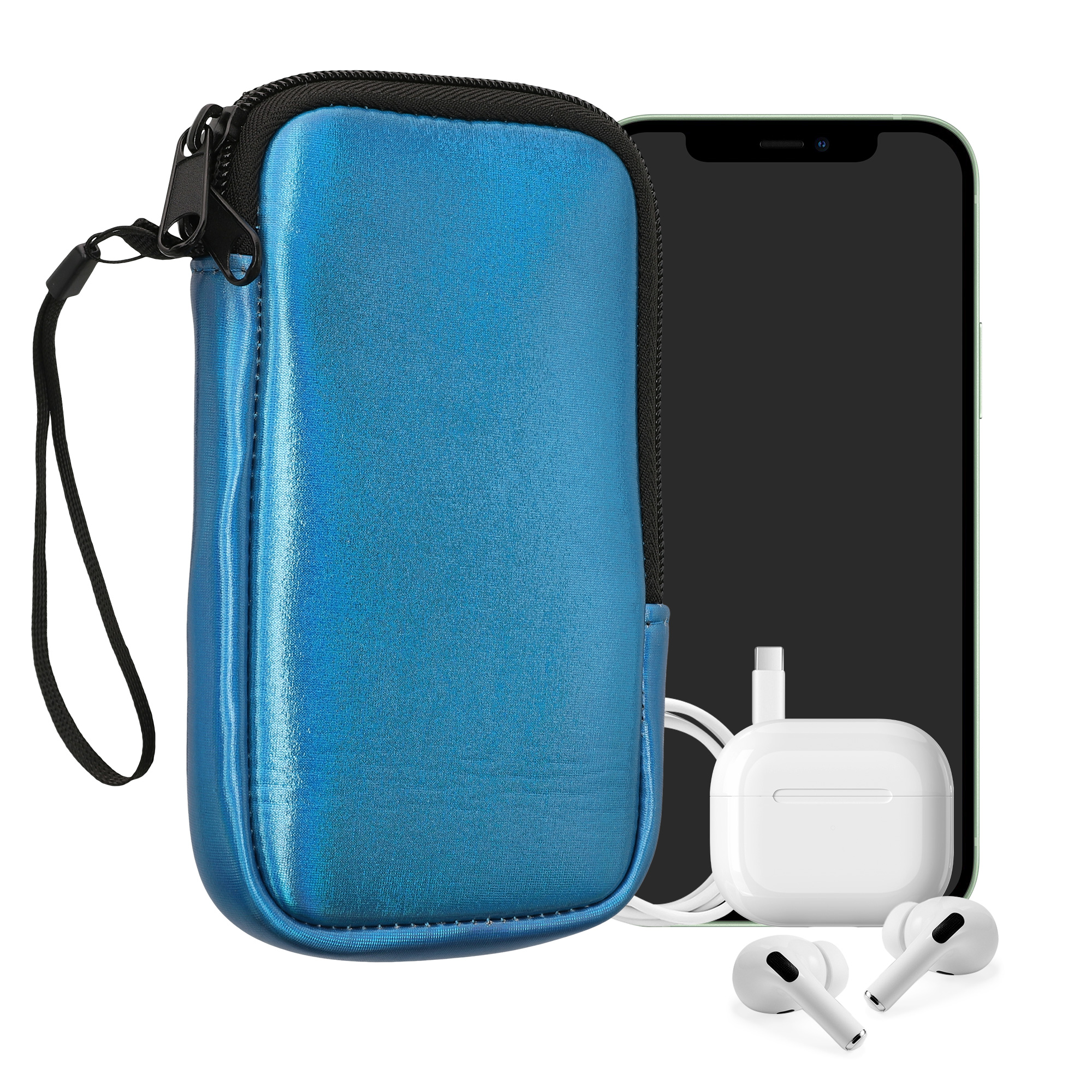 Univerzální pouzdro na mobil kwmobile pro Universal Phone Pouch Size M, sleeve in metallic caribbean blue