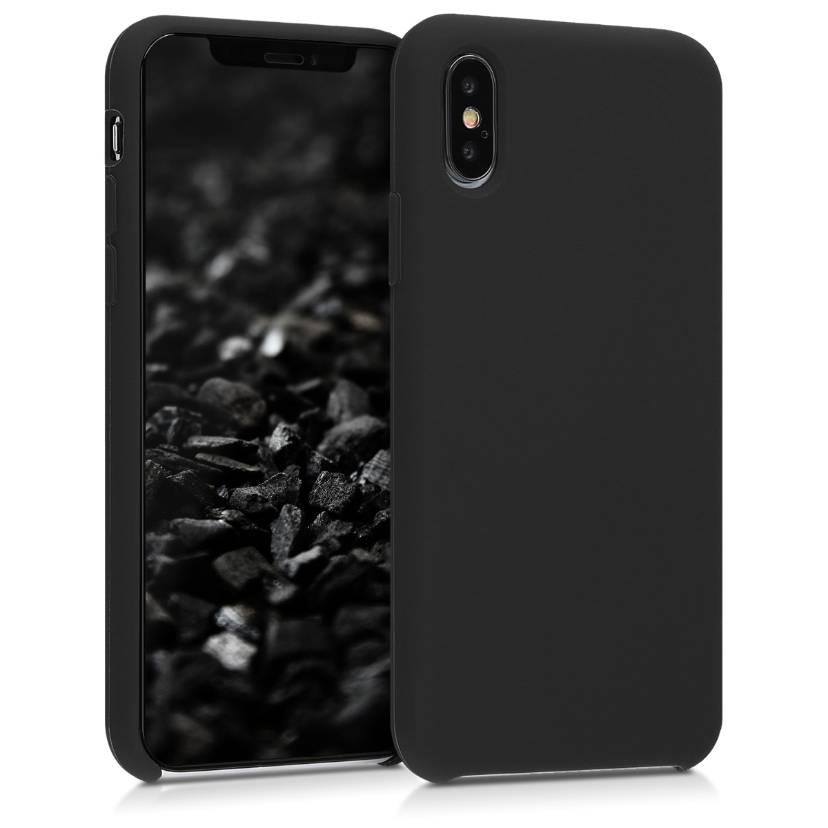 kwmobile měkký ochranný silikonový kryt pro Apple iPhone XS, nárazuvzdorný, kompatibilní s bezdrátovým nabíjením, černá