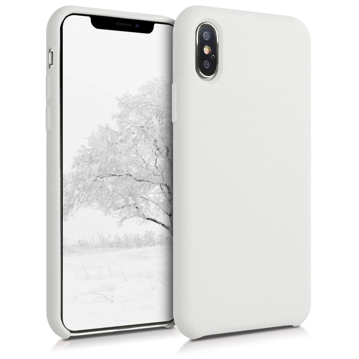 kwmobile měkký ochranný silikonový kryt pro Apple iPhone XS, nárazuvzdorný, kompatibilní s bezdrátovým nabíjením, bílá
