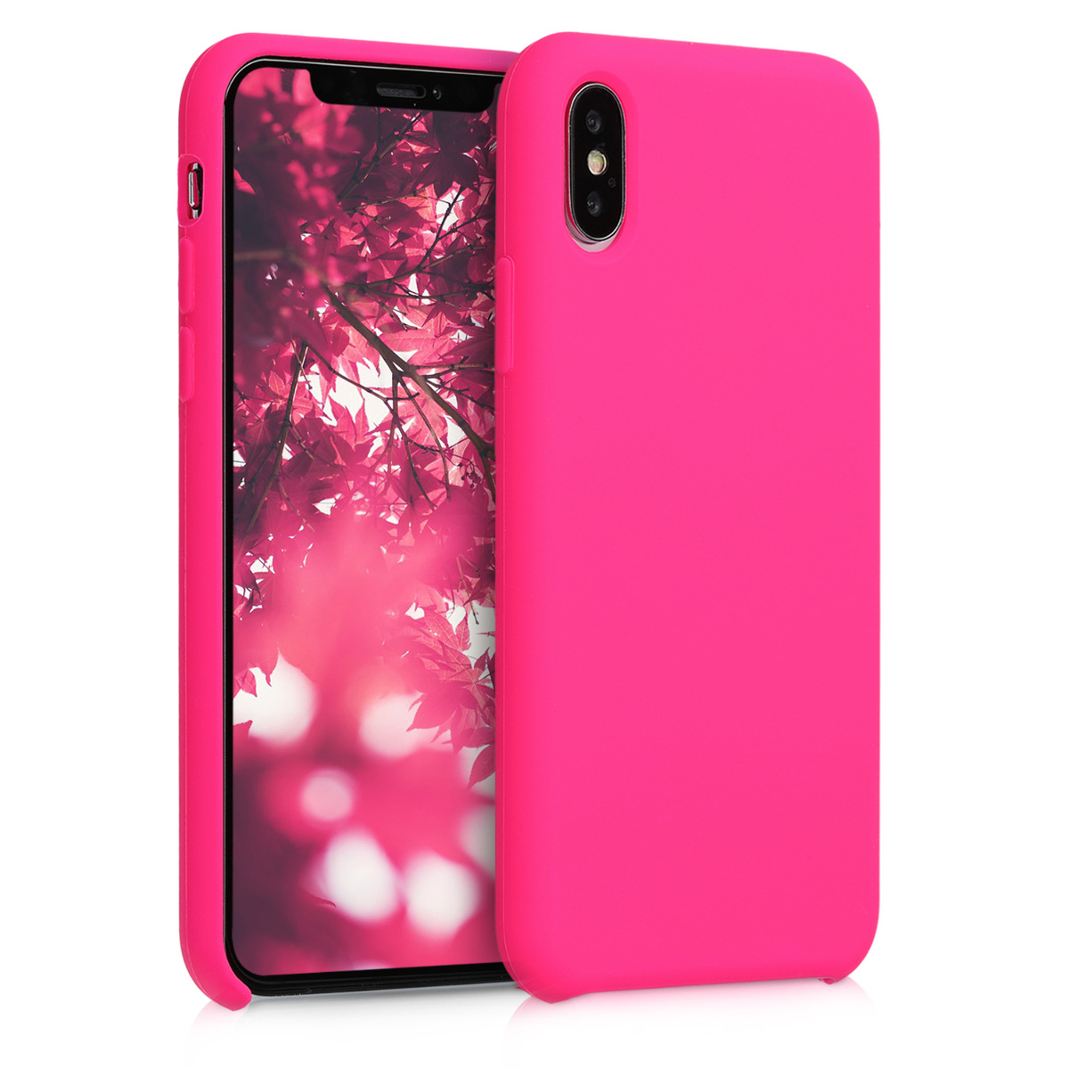 kwmobile měkký ochranný silikonový kryt pro Apple iPhone XS, nárazuvzdorný, kompatibilní s bezdrátovým nabíjením, neonově růžová