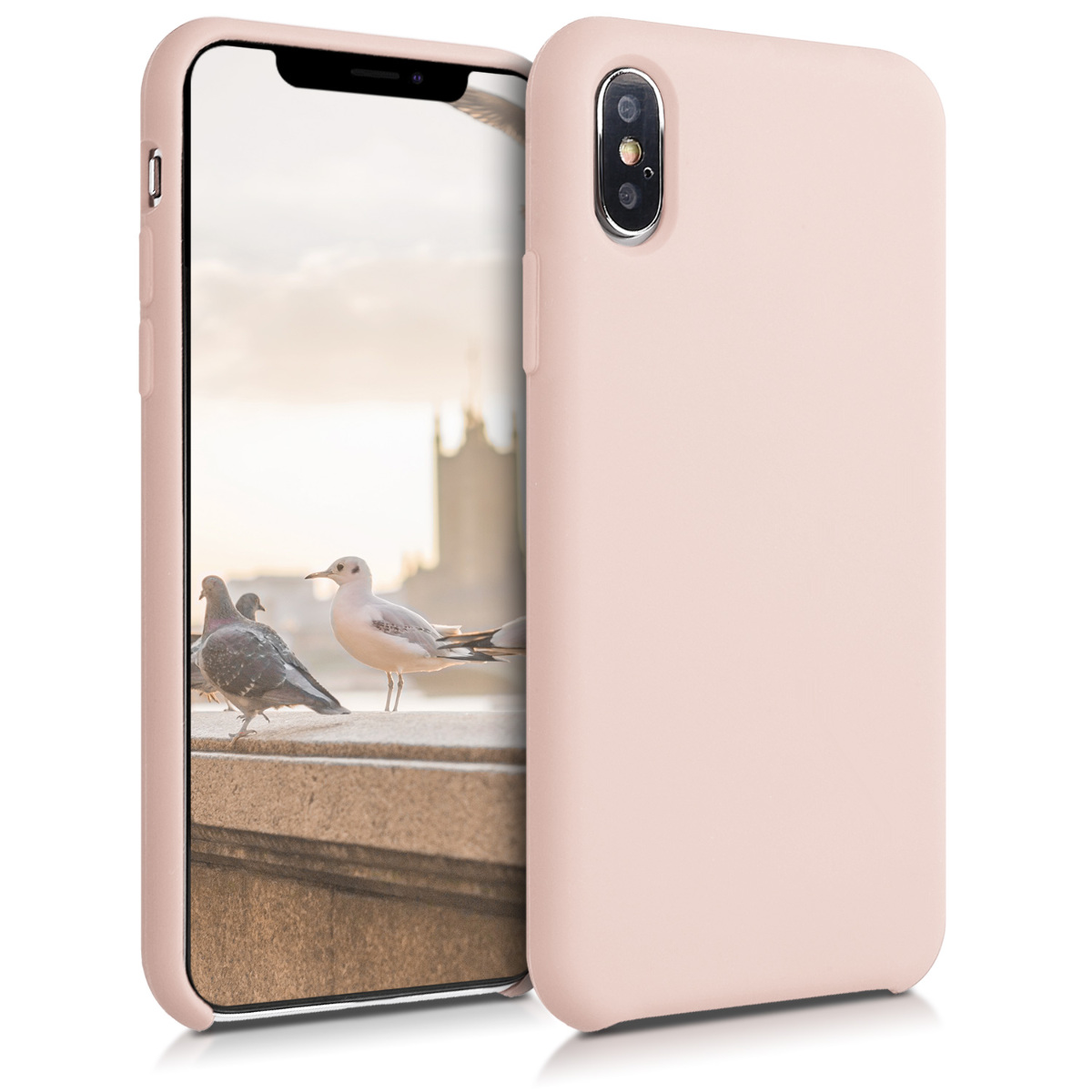 kwmobile měkký ochranný silikonový kryt pro Apple iPhone XS, nárazuvzdorný, kompatibilní s bezdrátovým nabíjením, pudrově růžová