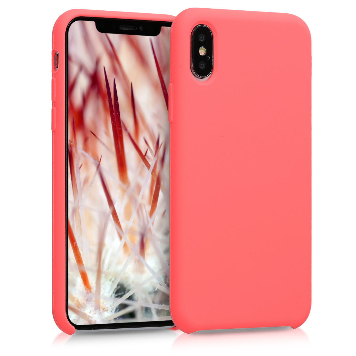 kwmobile měkký ochranný silikonový kryt pro Apple iPhone XS, nárazuvzdorný, kompatibilní s bezdrátovým nabíjením, Neon Coral