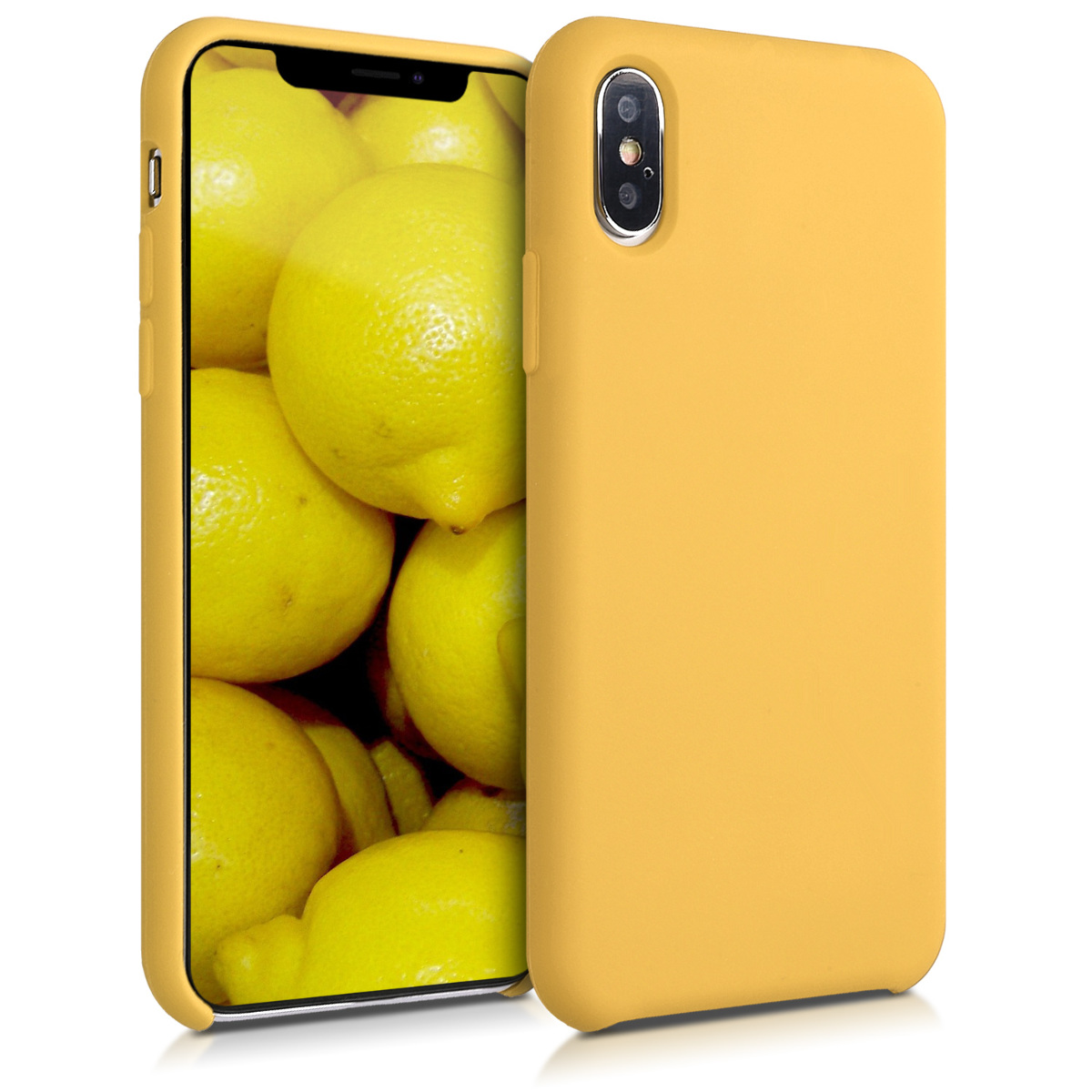 kwmobile měkký ochranný silikonový kryt pro Apple iPhone XS, nárazuvzdorný, kompatibilní s bezdrátovým nabíjením, Honey žlutá