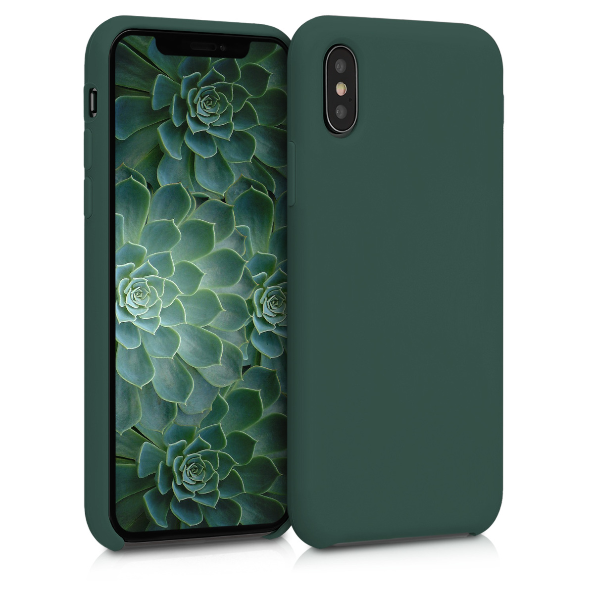 kwmobile měkký ochranný silikonový kryt pro Apple iPhone XS, nárazuvzdorný, kompatibilní s bezdrátovým nabíjením, mechově zelená