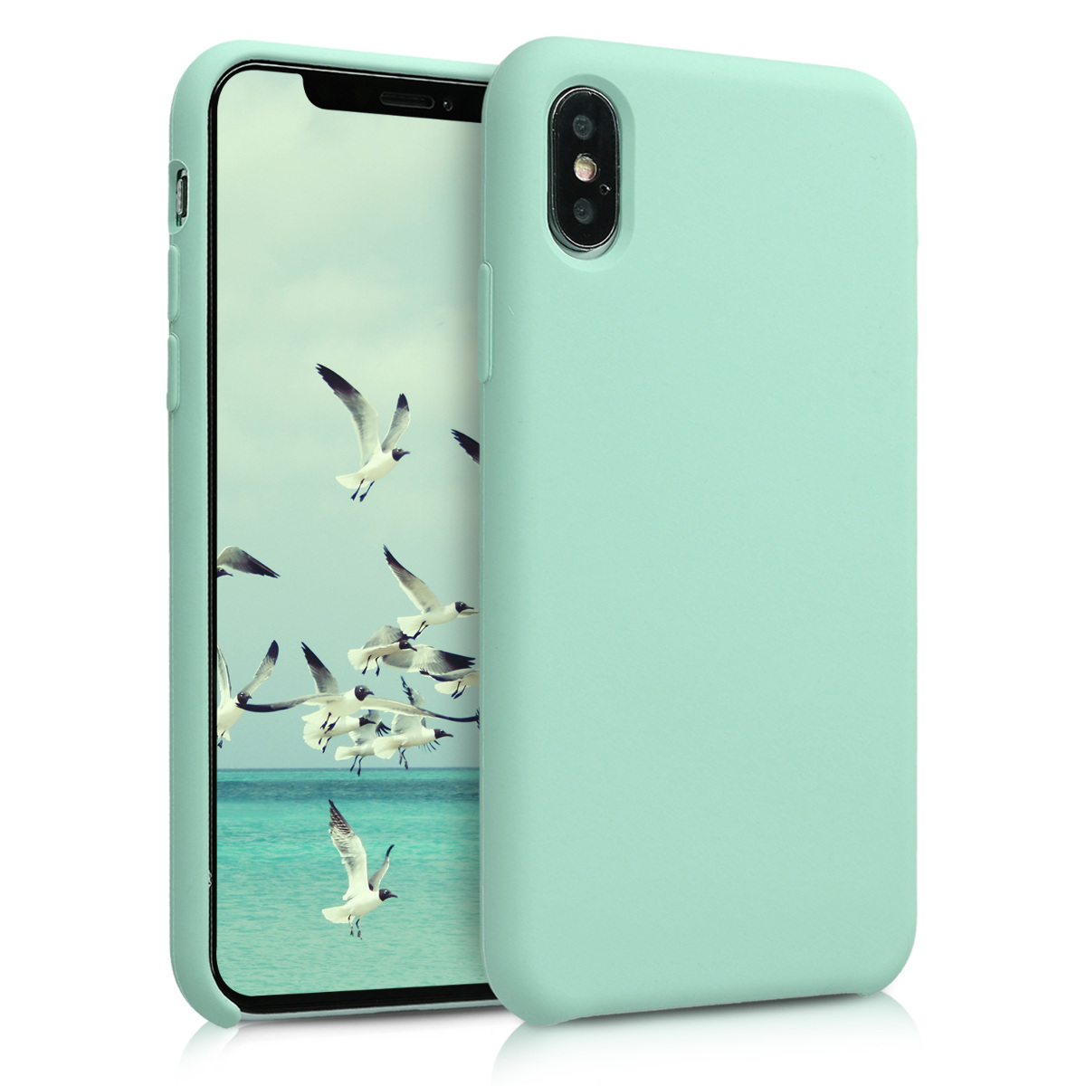 kwmobile měkký ochranný silikonový kryt pro Apple iPhone XS, nárazuvzdorný, kompatibilní s bezdrátovým nabíjením, matně mátová