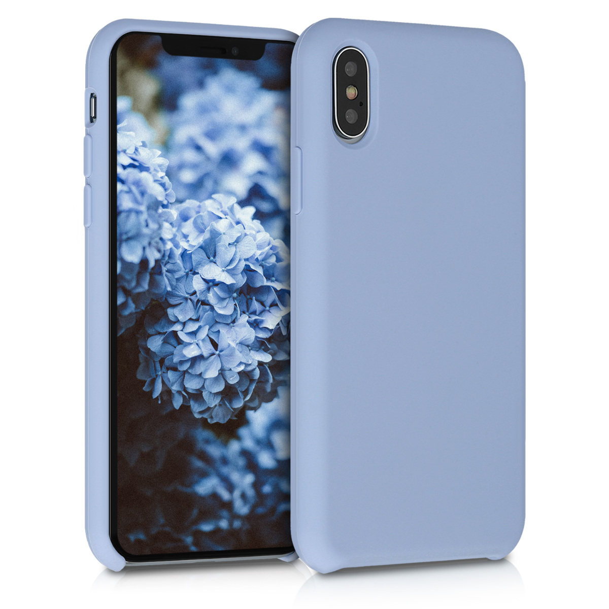 kwmobile měkký ochranný silikonový kryt pro Apple iPhone XS, nárazuvzdorný, kompatibilní s bezdrátovým nabíjením, matně světle modrá