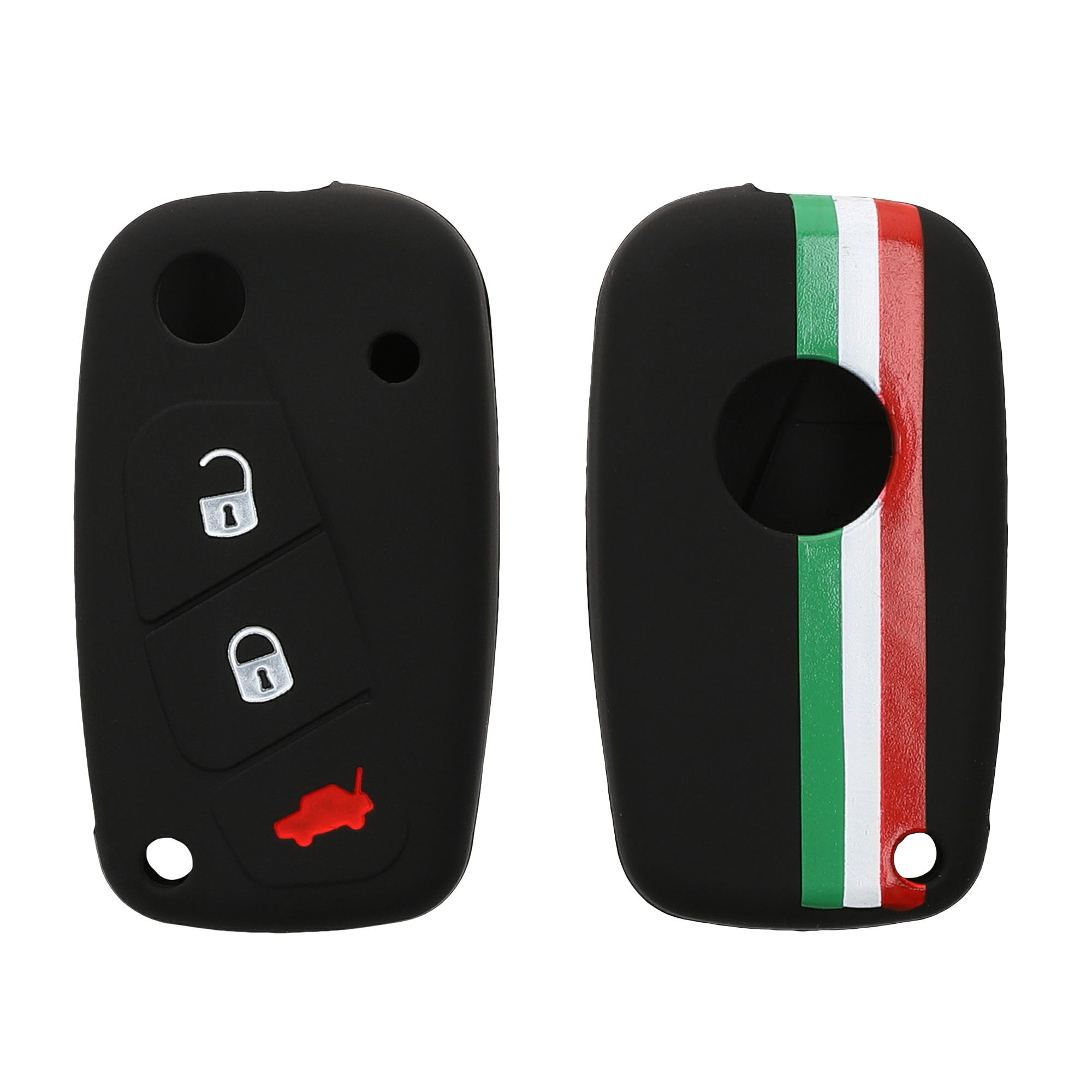 TPU pouzdro na klíč od auta Fiat / Lancia, 3 tlačítka Flip Key zeleno-červeno-černé