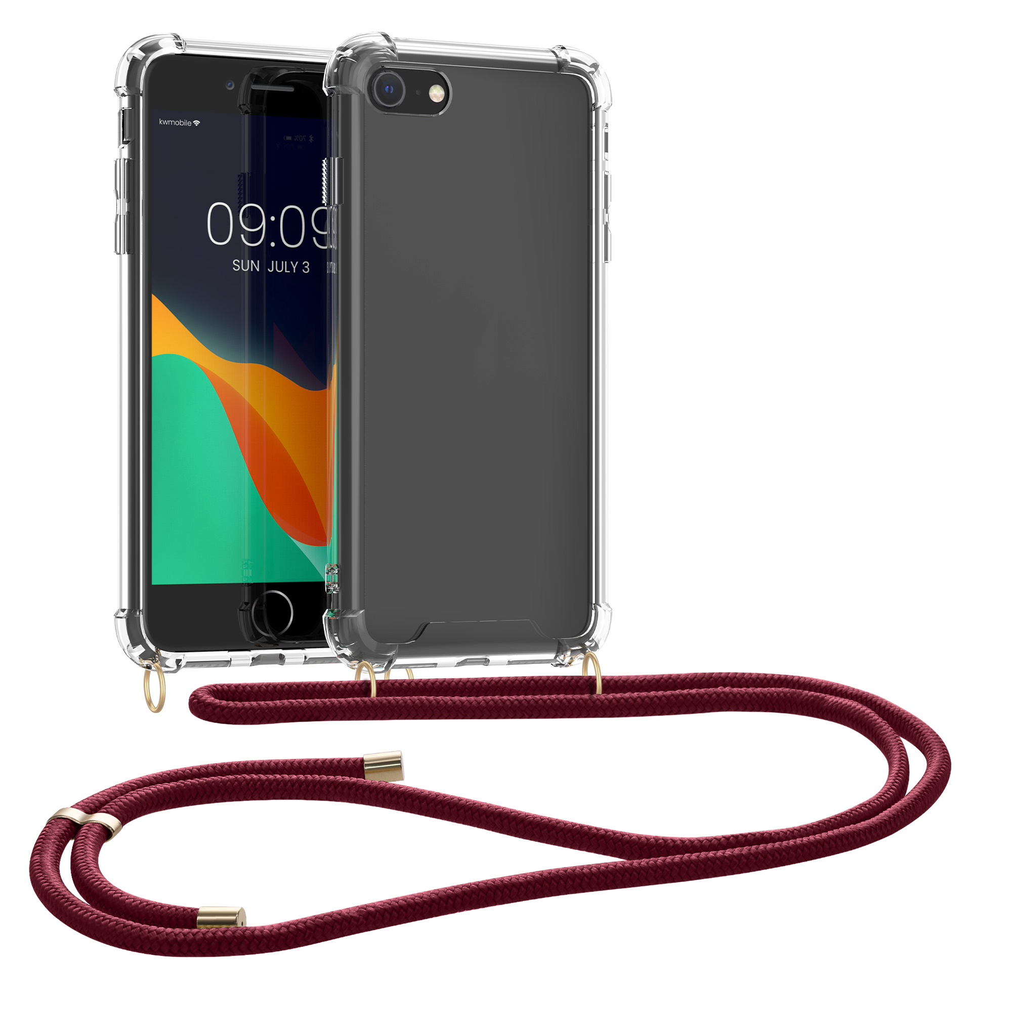 Crossbody kryt kwmobile pro iPhone SE 2022/2020/8/7 - tmavě červená / transparentní