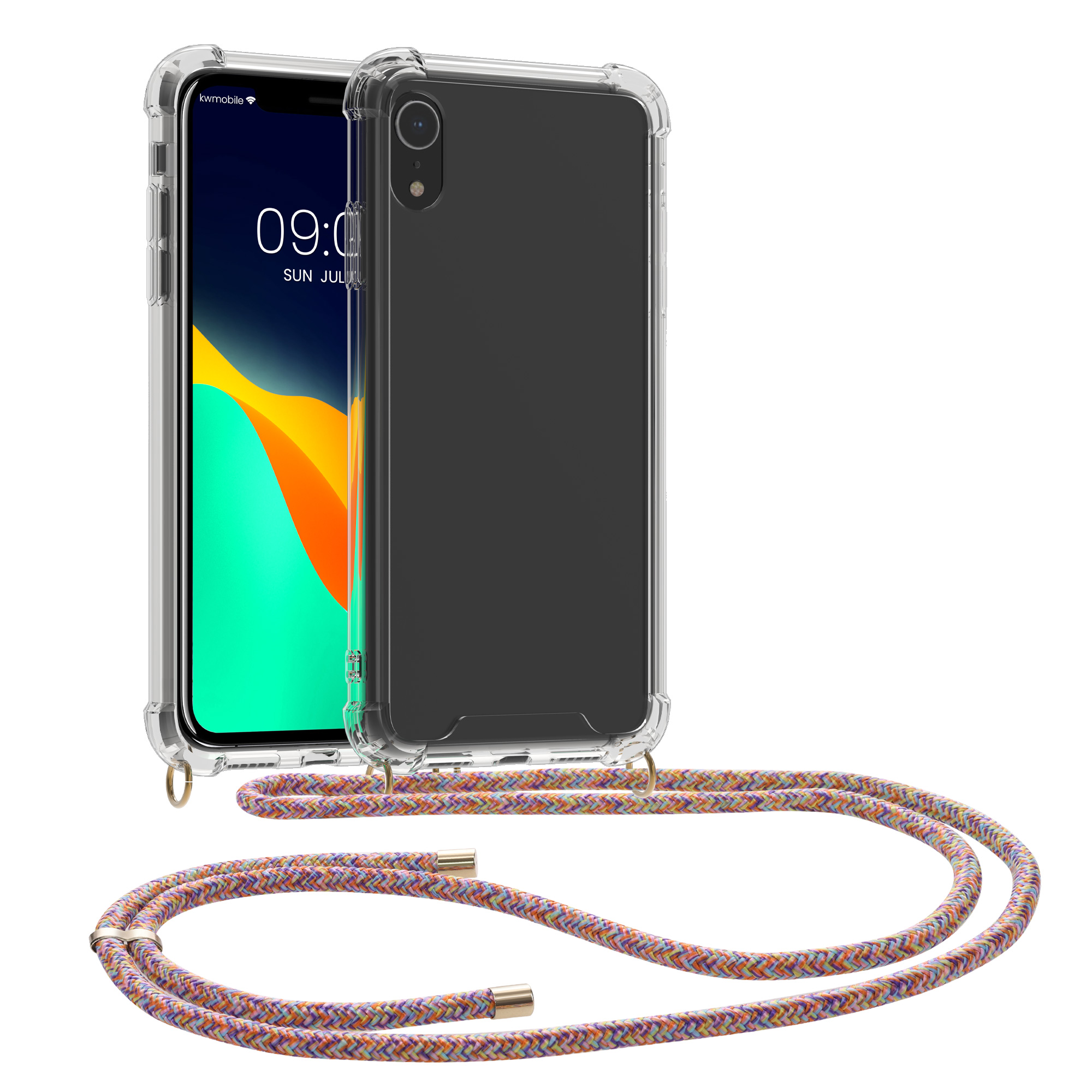 Crossbody kryt na mobil kwmobile pro Apple iPhone XR - tmavě růžová / čirá / fialová / žlutá